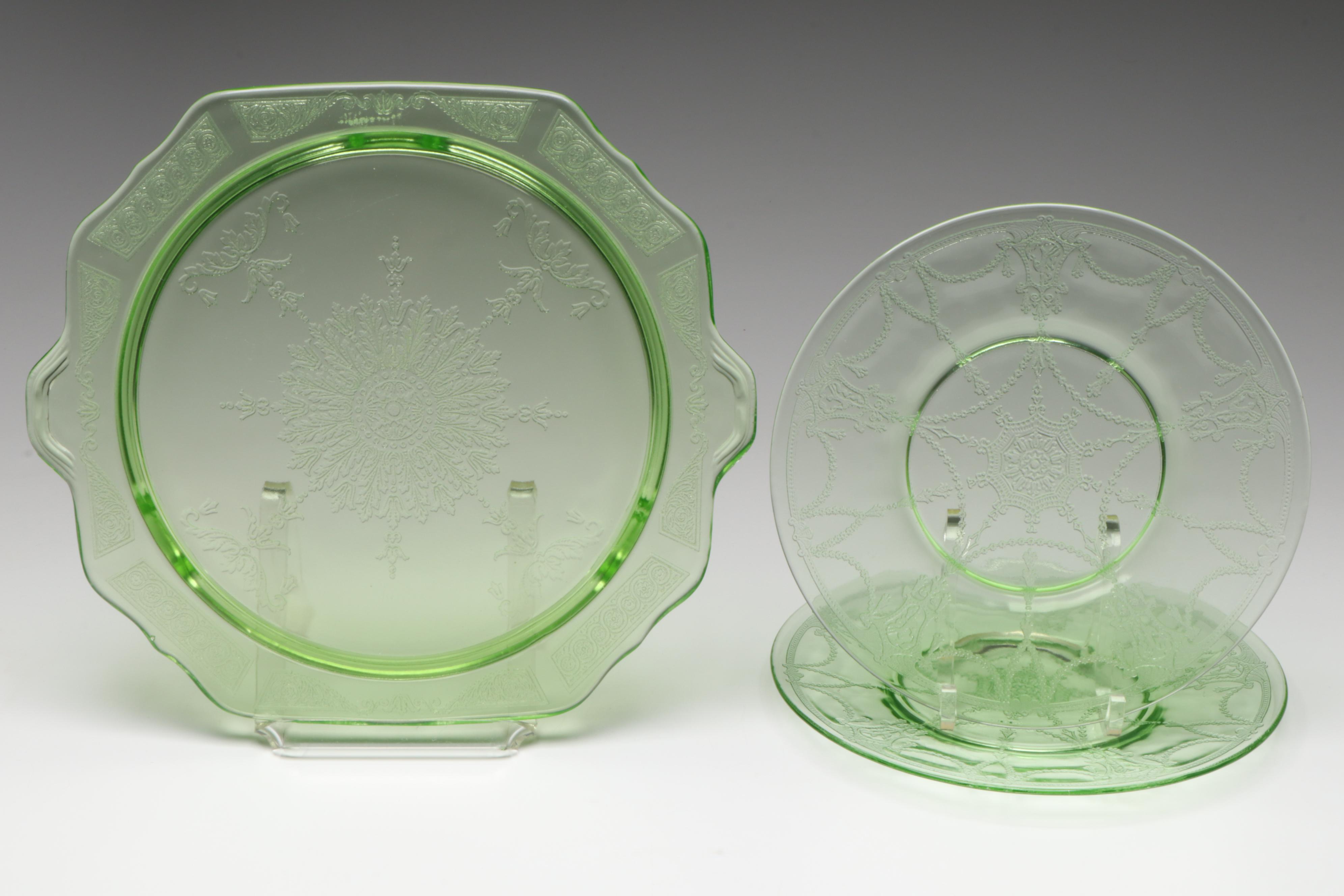 Hocking "Princess" Cake Plate and "Cameo" Plates and Other Table Accessories