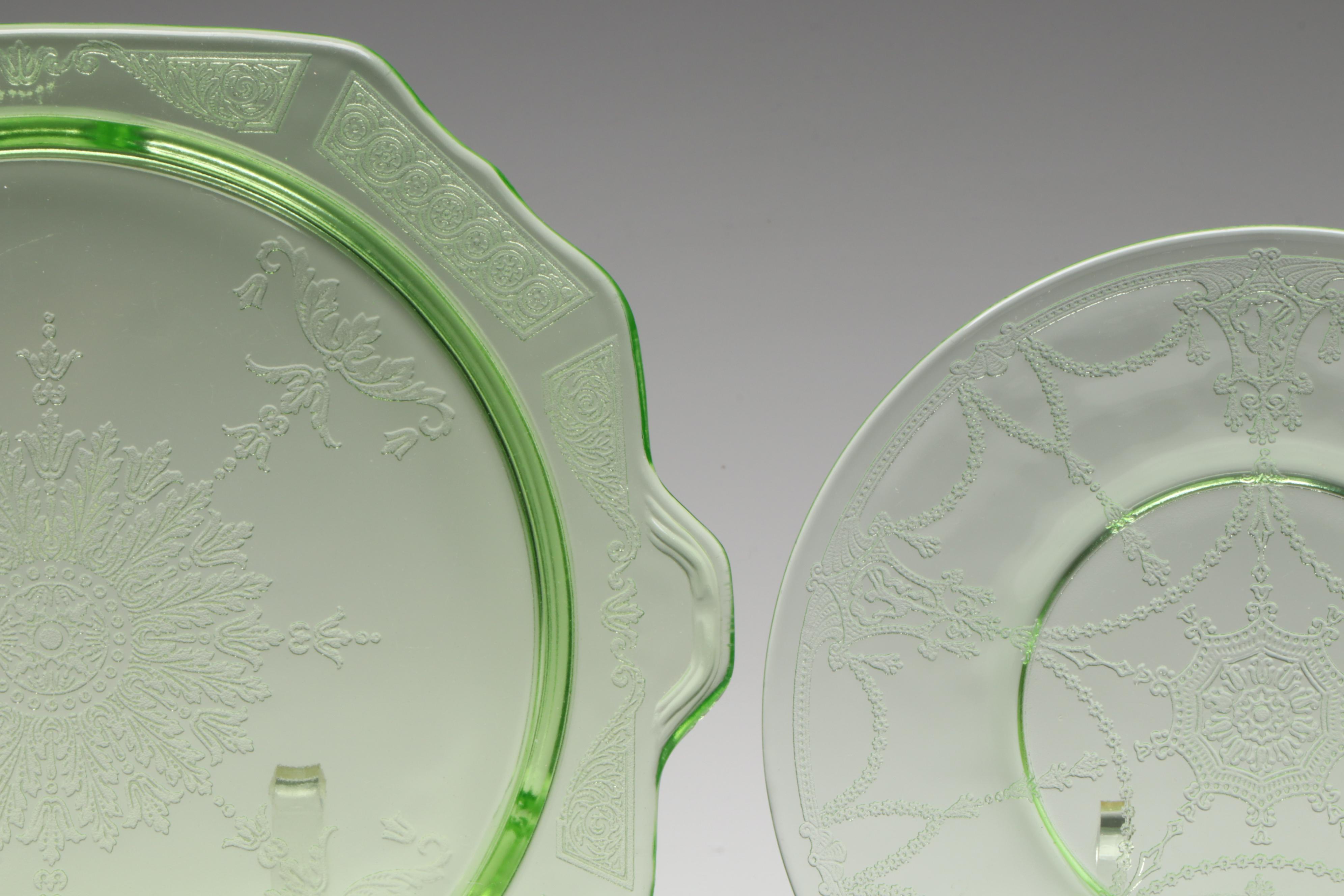 Hocking "Princess" Cake Plate and "Cameo" Plates and Other Table Accessories