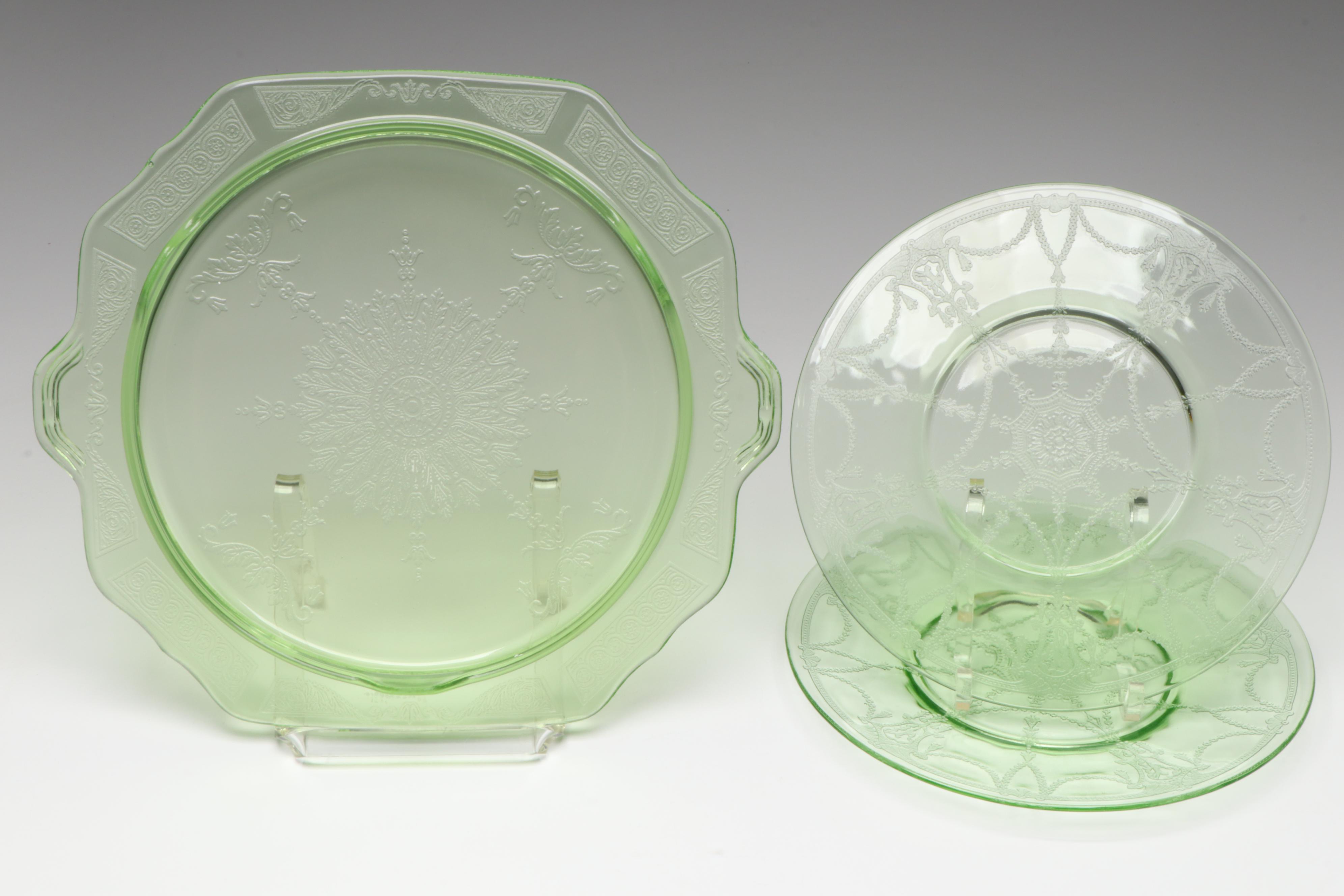 Hocking "Princess" Cake Plate and "Cameo" Plates and Other Table Accessories