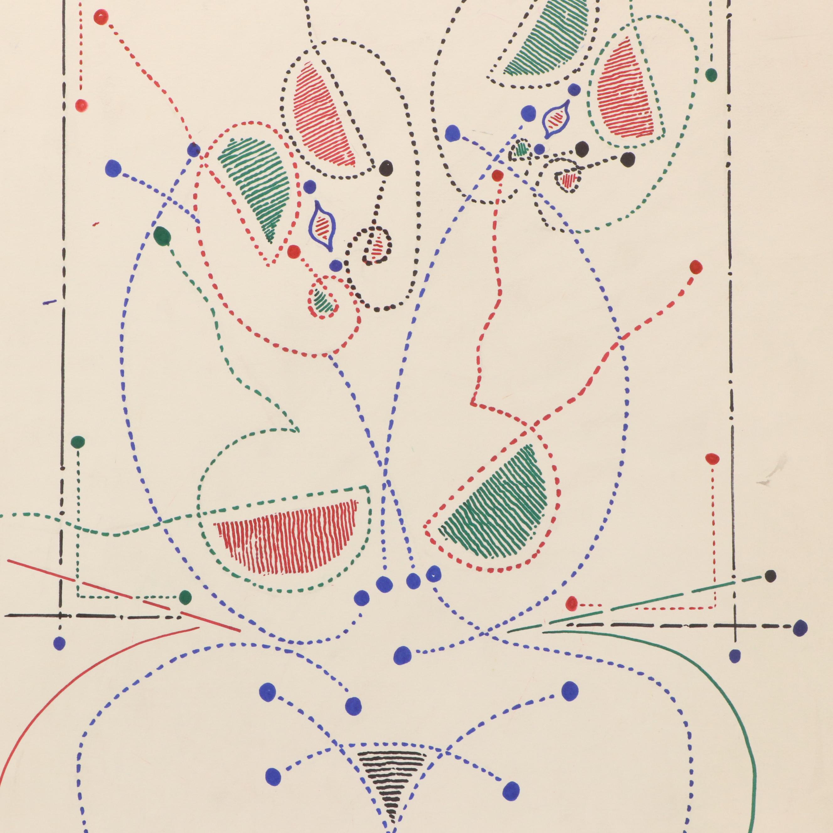 Achillo “Achi” Sullo Biomorphic Ink Drawing, Mid to Late 20th Century