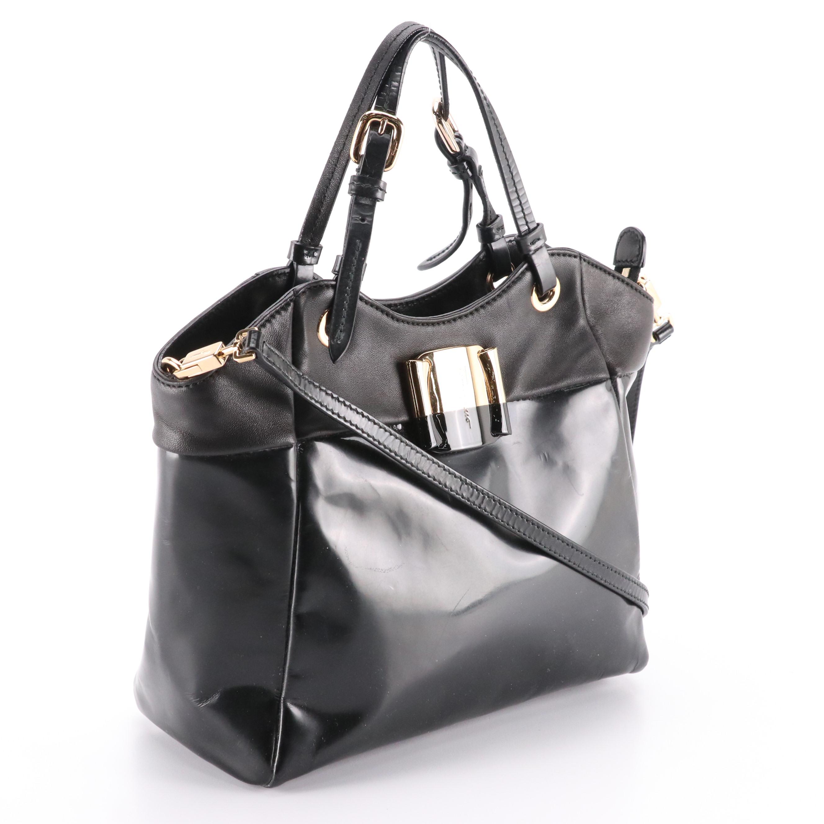 Salvatore Ferragamo Lambskin and Glazed Leather Two-Way Bag