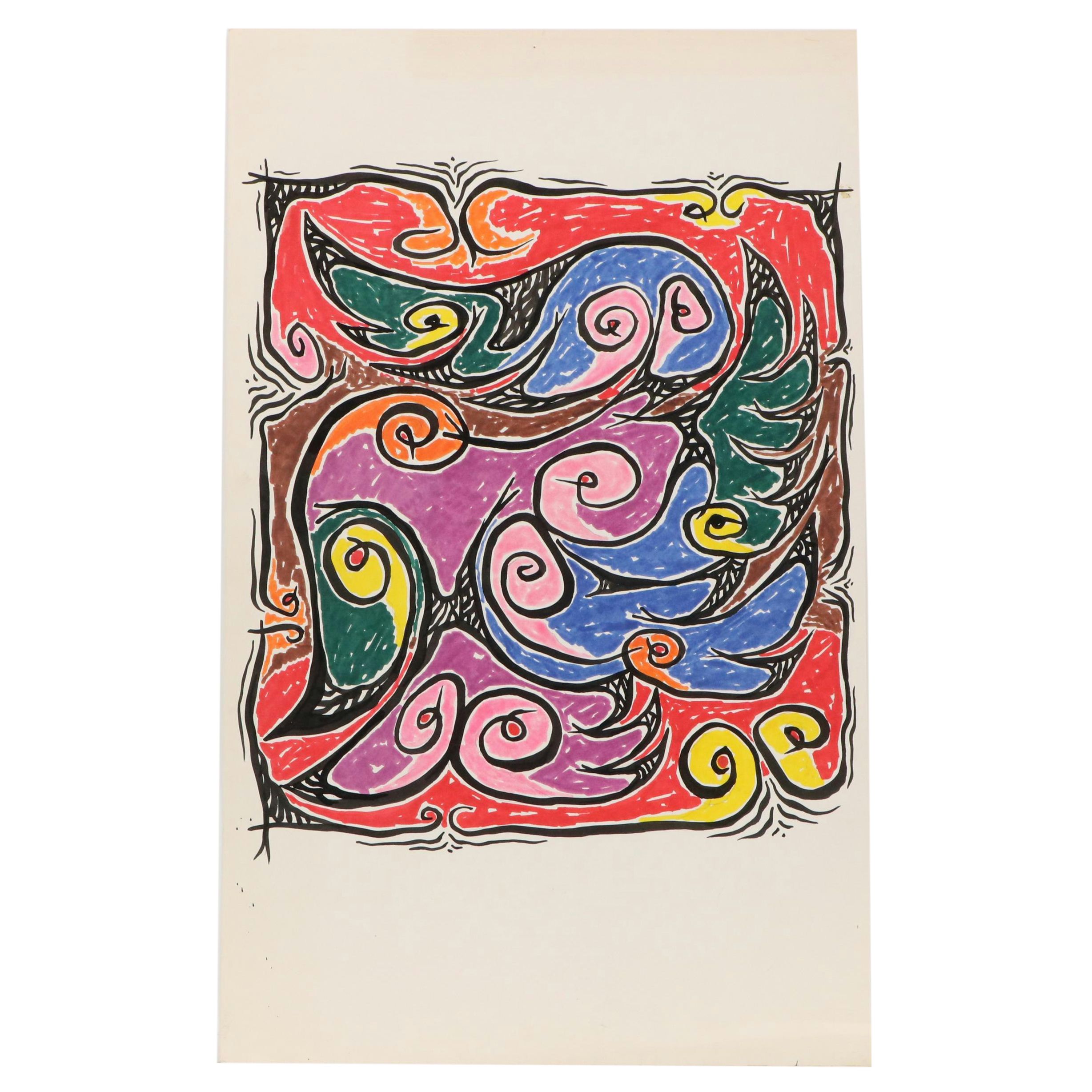 Achillo “Achi” Sullo Abstract Ink Drawing, Mid to Late 20th Century
