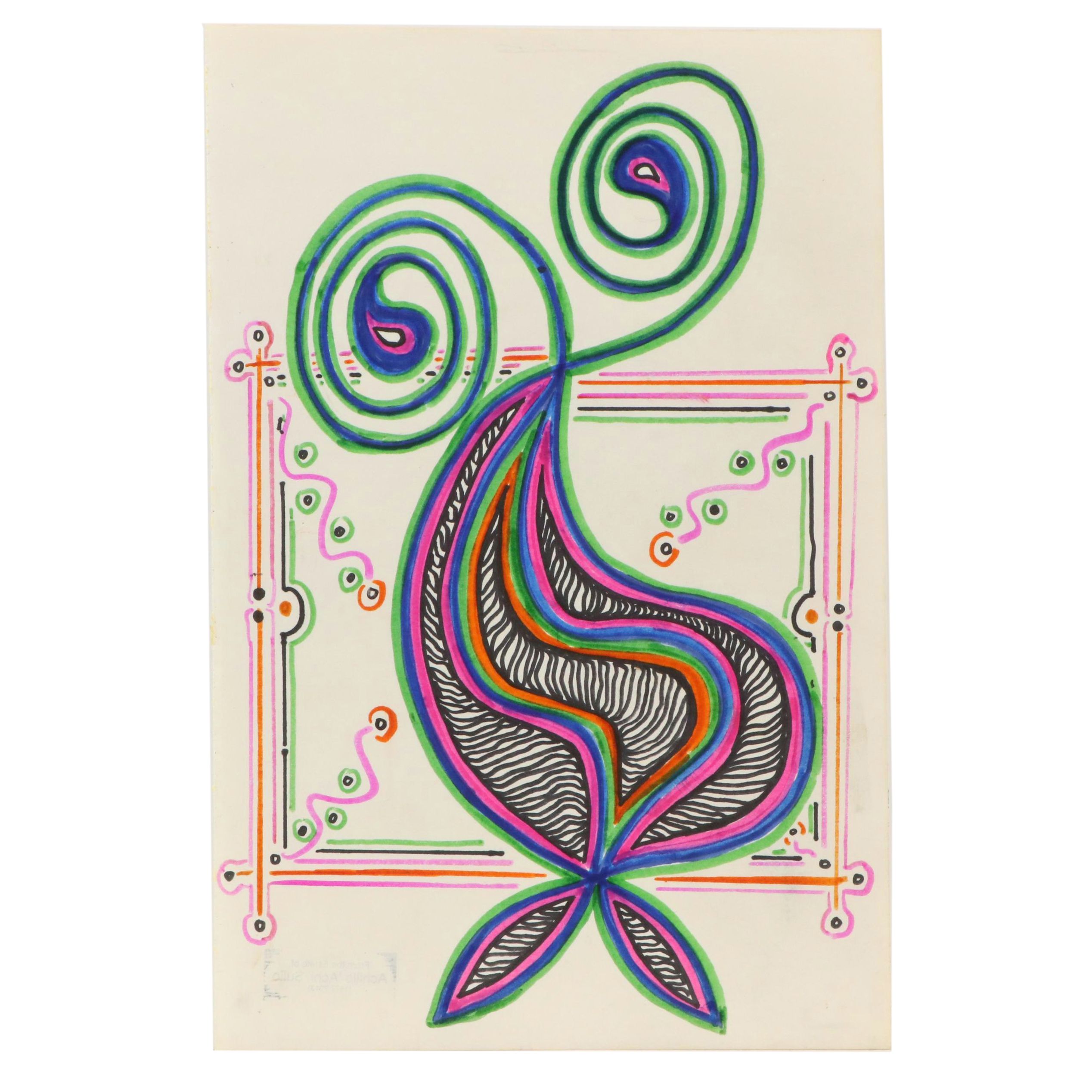 Achillo “Achi” Sullo Modern Biomorphic Ink Drawing, Mid to Late 20th Century