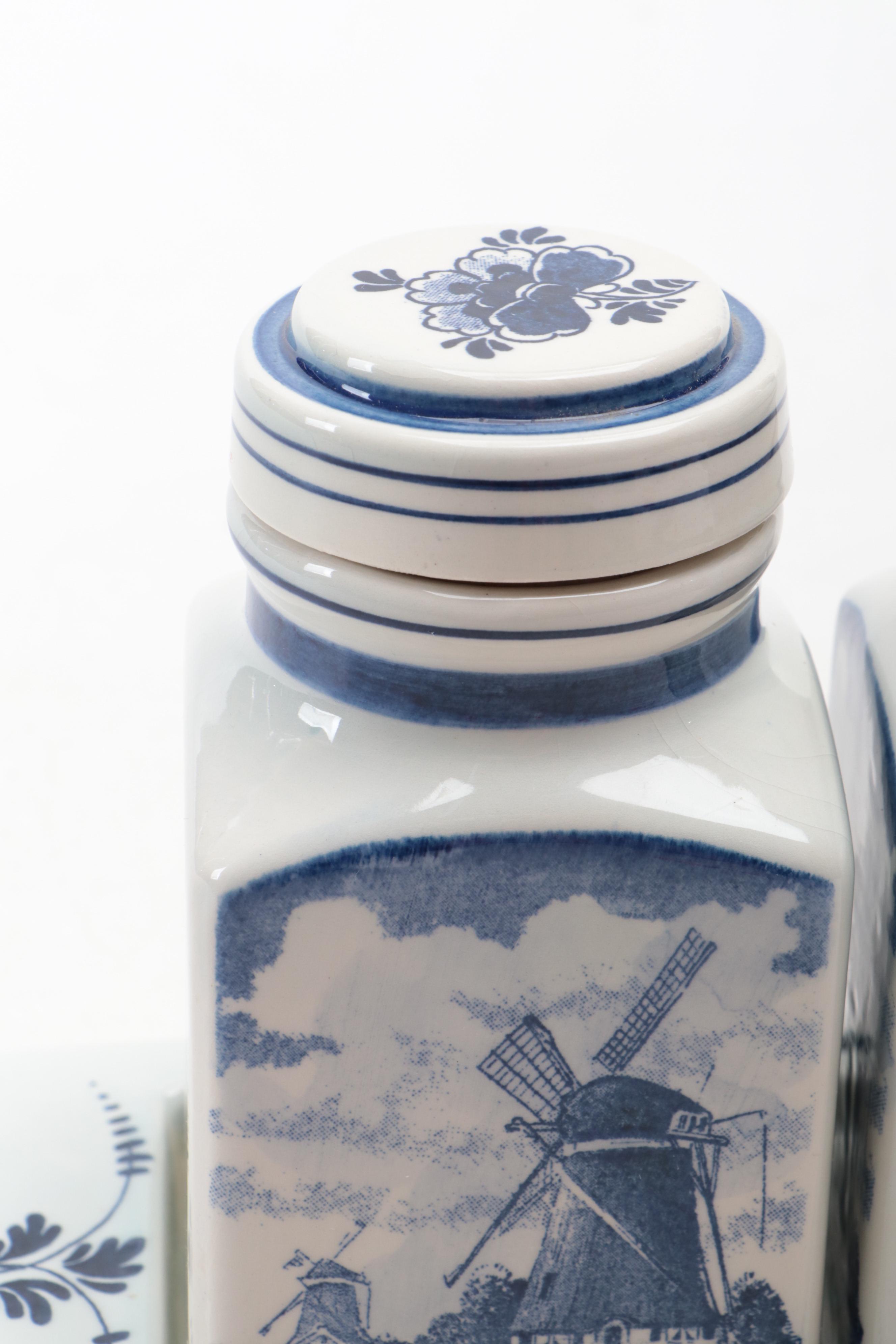 Delft Blue Ceramic Apothecary Jars with Others