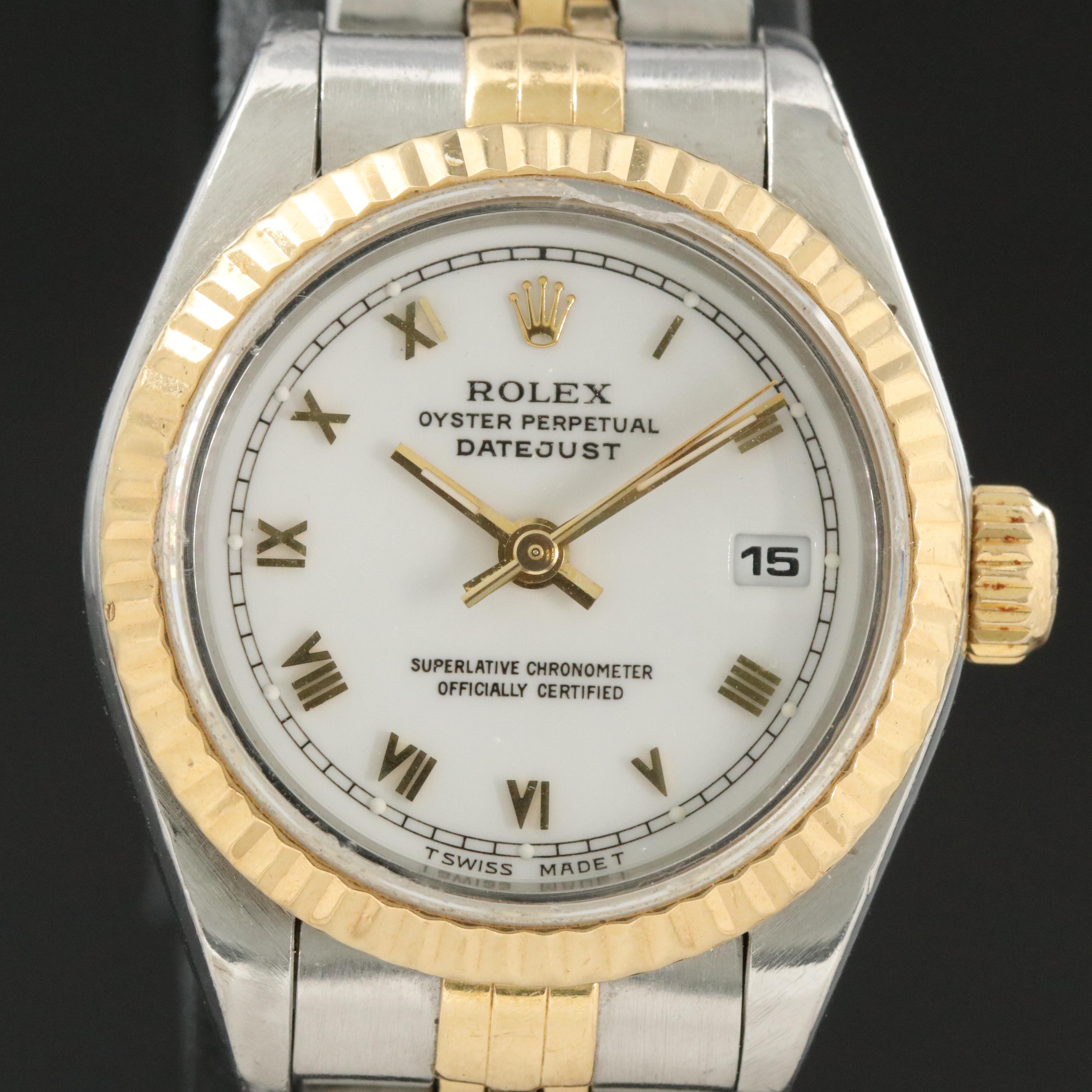 1996 Rolex Datejust Two-Tone White Roman Dial Watch