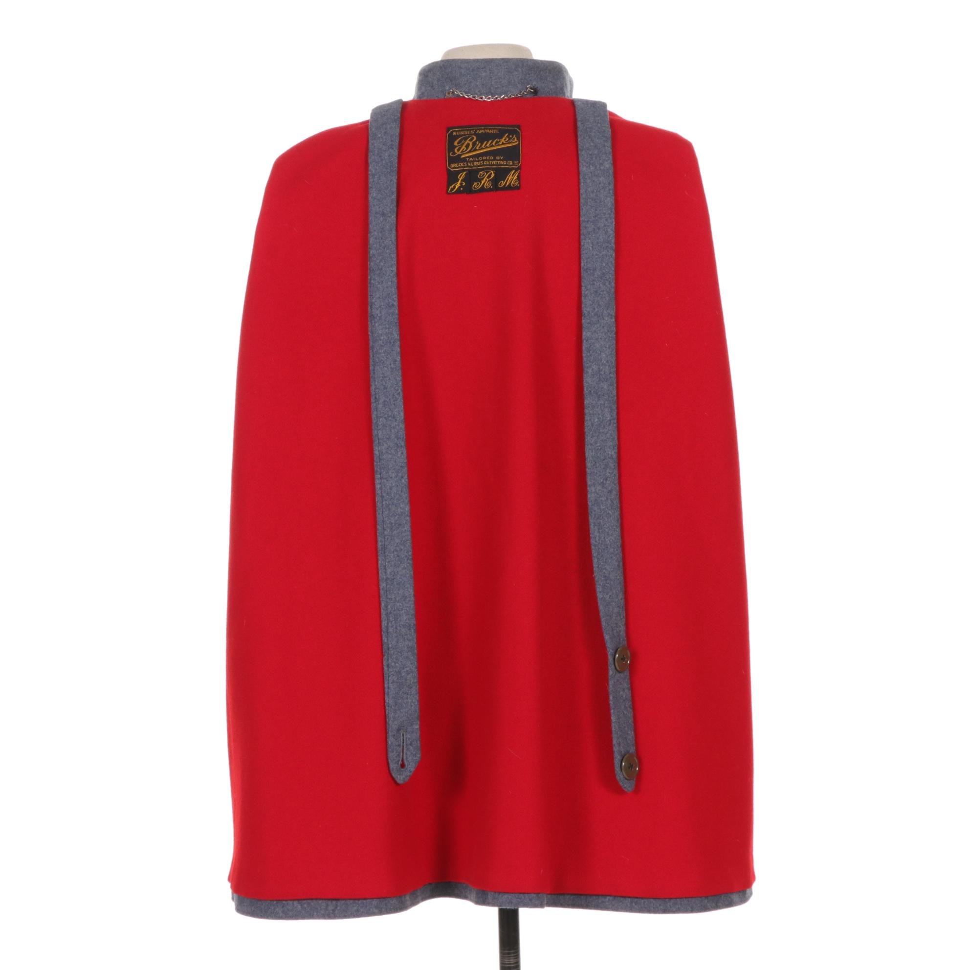 Student Nurses Cape in Gray and Red With H.H.S.N Designation on Collar, 1940s