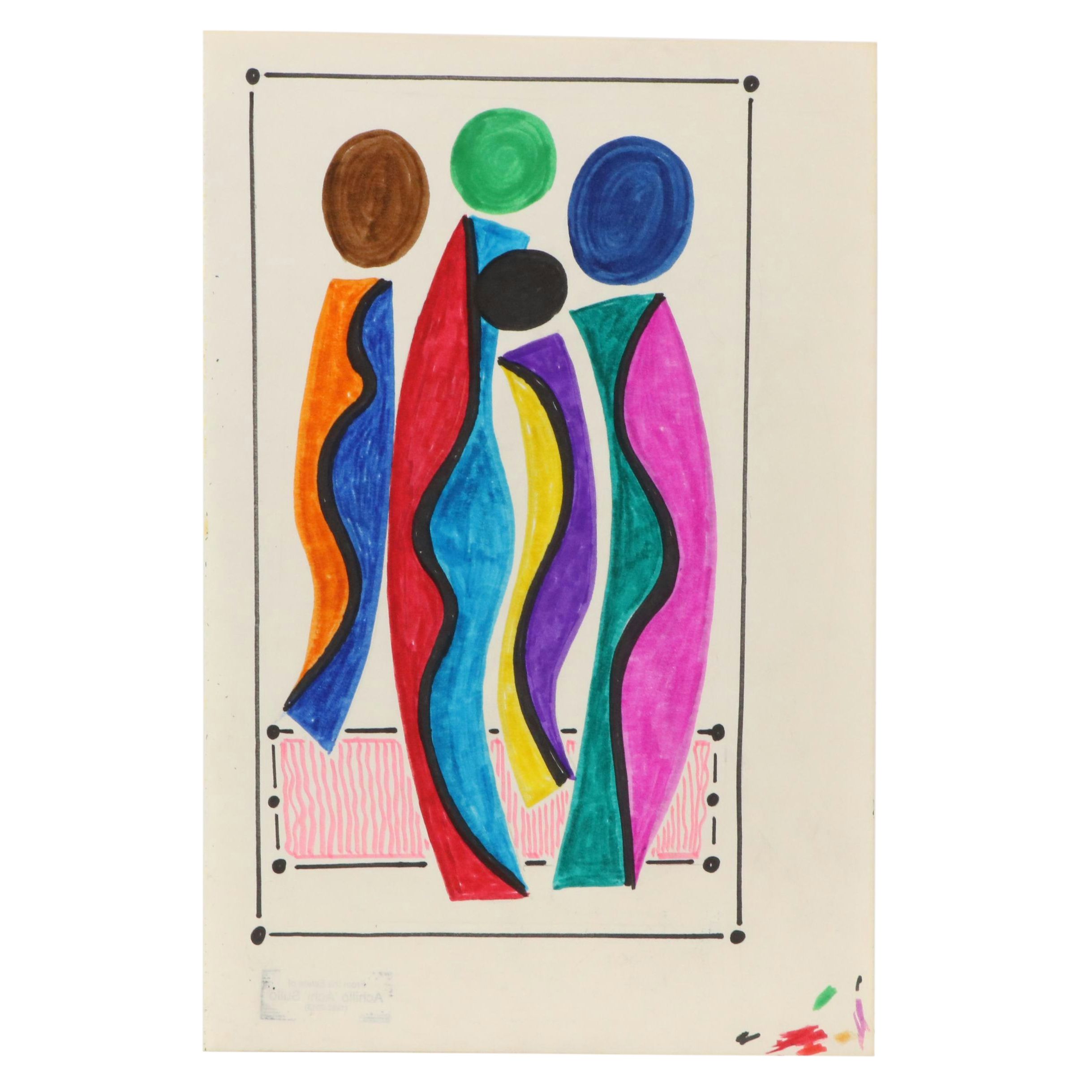 Achillo “Achi” Sullo Modern Biomorphic Ink Drawing, Mid to Late 20th Century