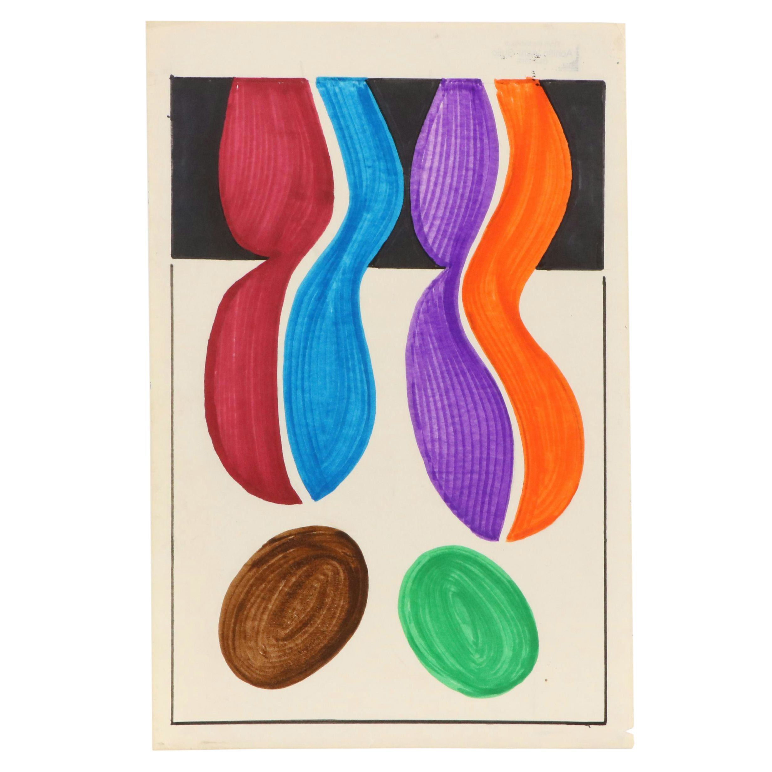 Achillo “Achi” Sullo Modern Biomorphic Ink Drawing, Mid to Late 20th Century