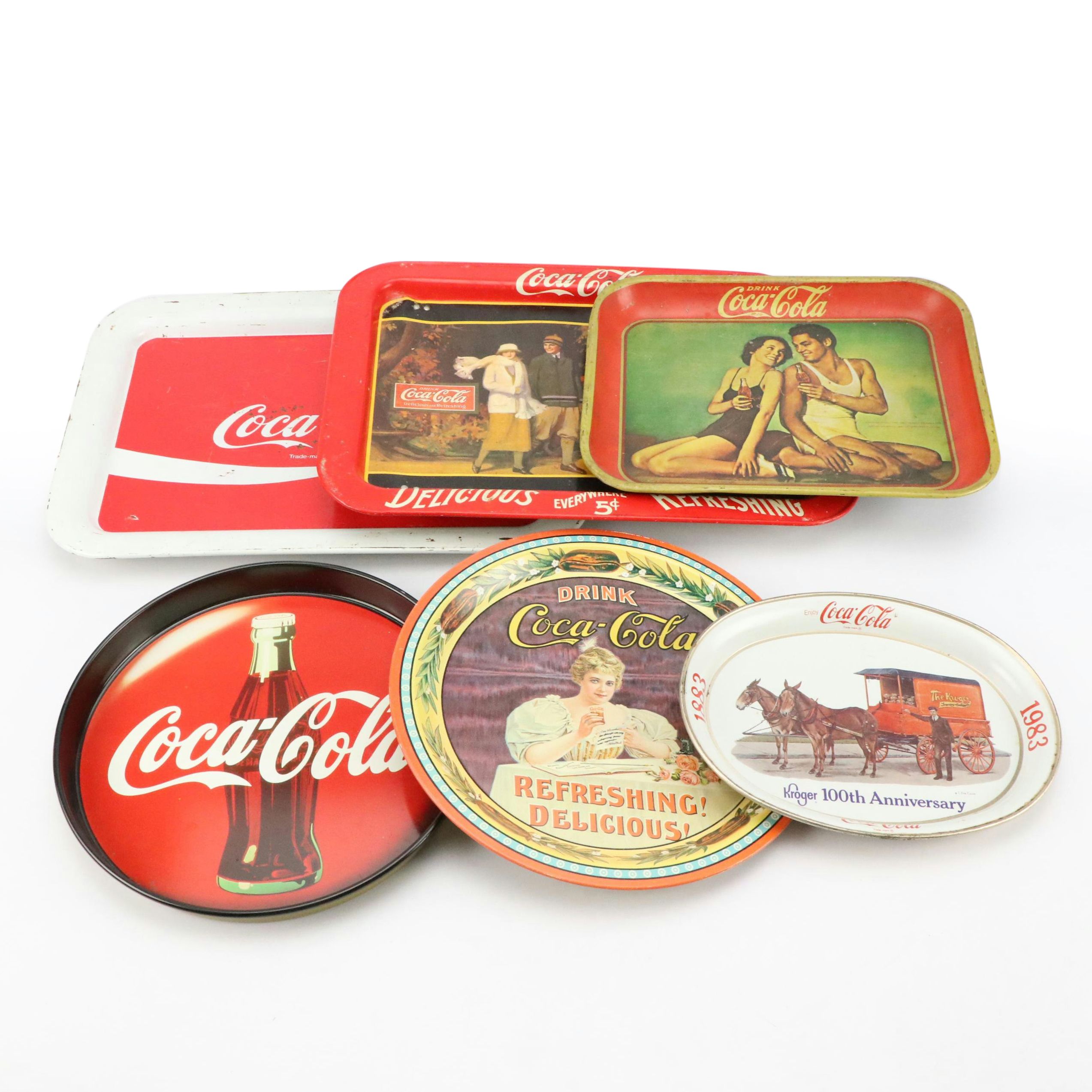 Coca-Cola Tin Litho Bar Tip Trays, Vintage