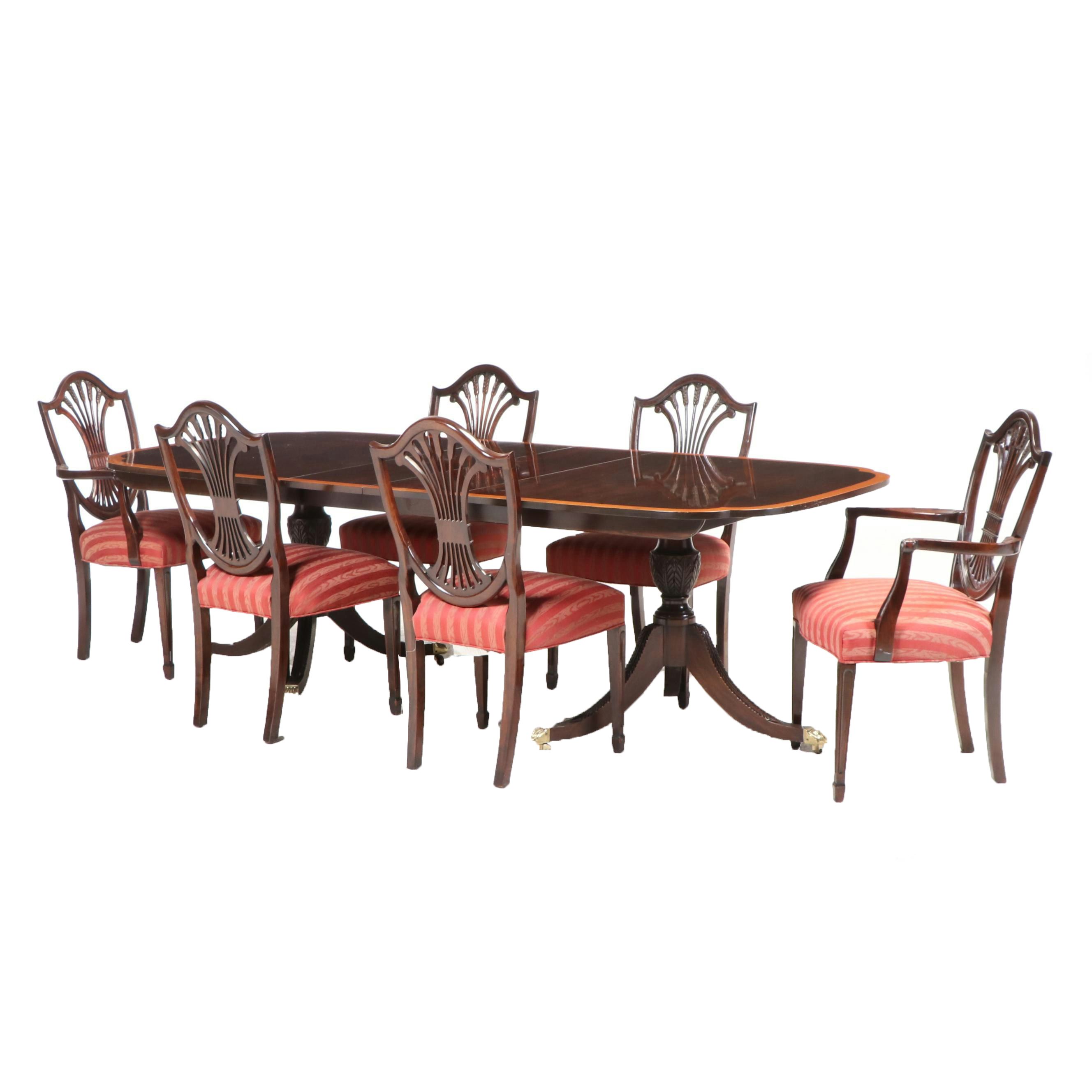 Seven-Piece Stickley Federal Style Mahogany Dining Set, Late 20th Century