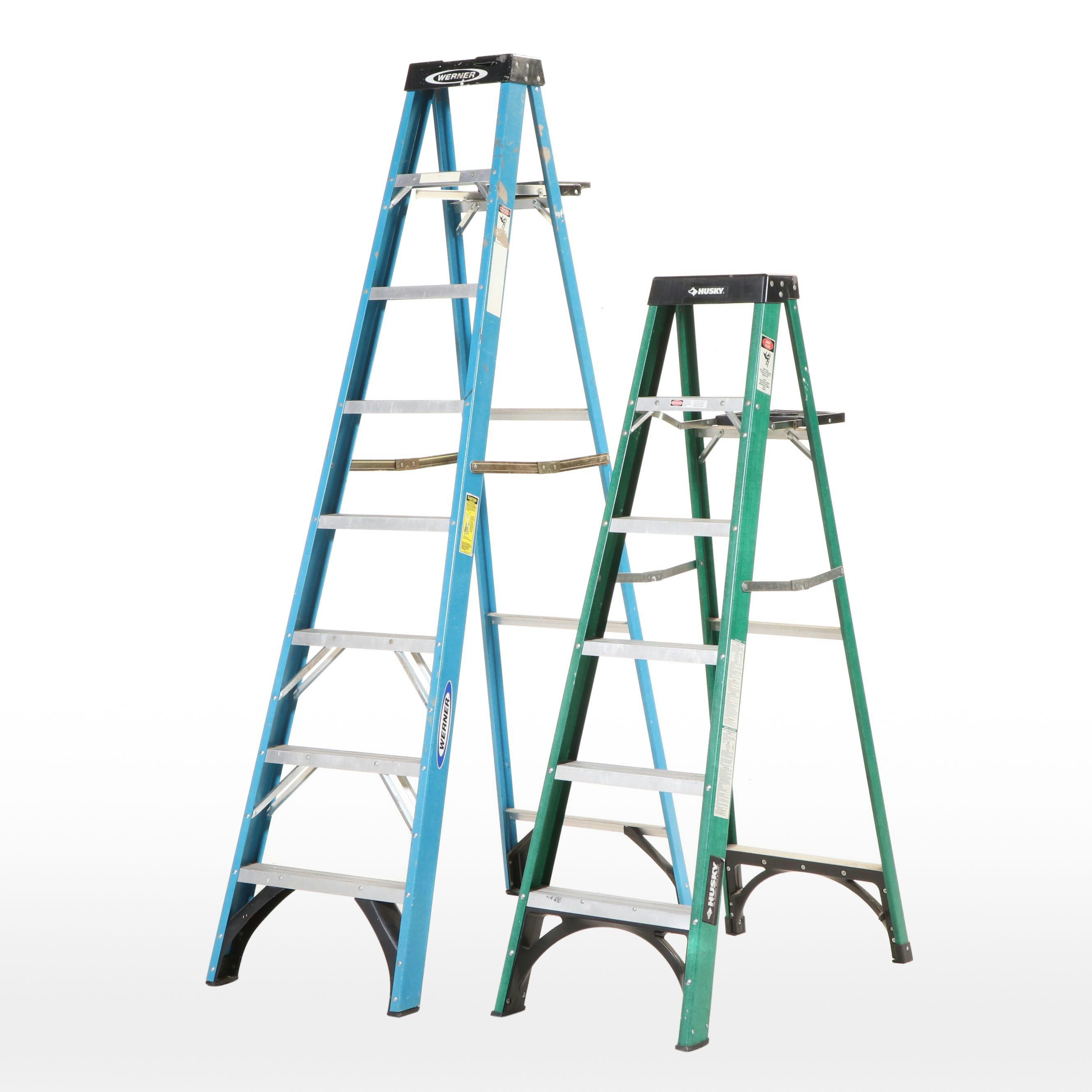 Husky and Werner Aluminum and Fiberglass Step Ladders