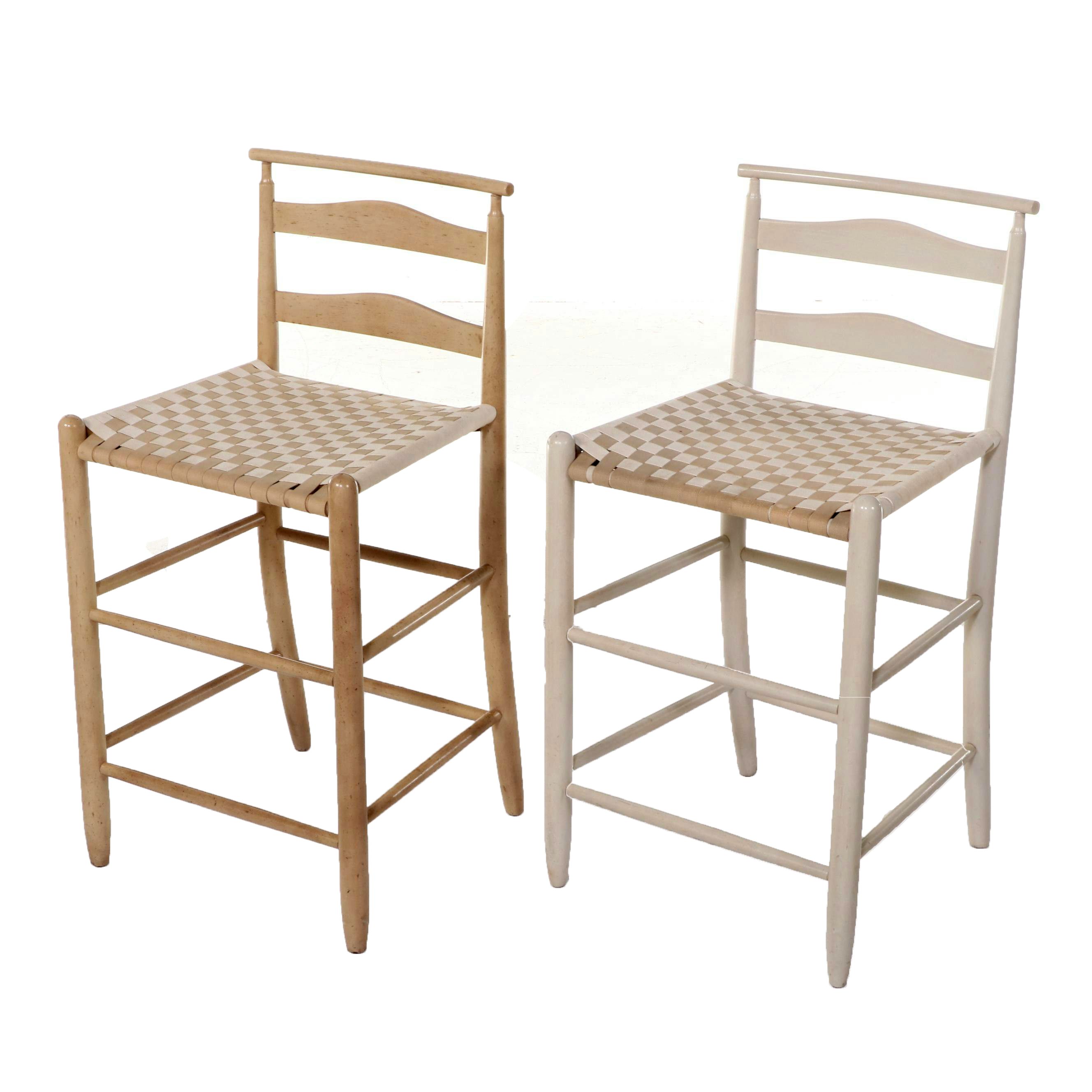 Two Nichols & Stone Co. Shaker Style Painted and Tape-Woven Counter Stools