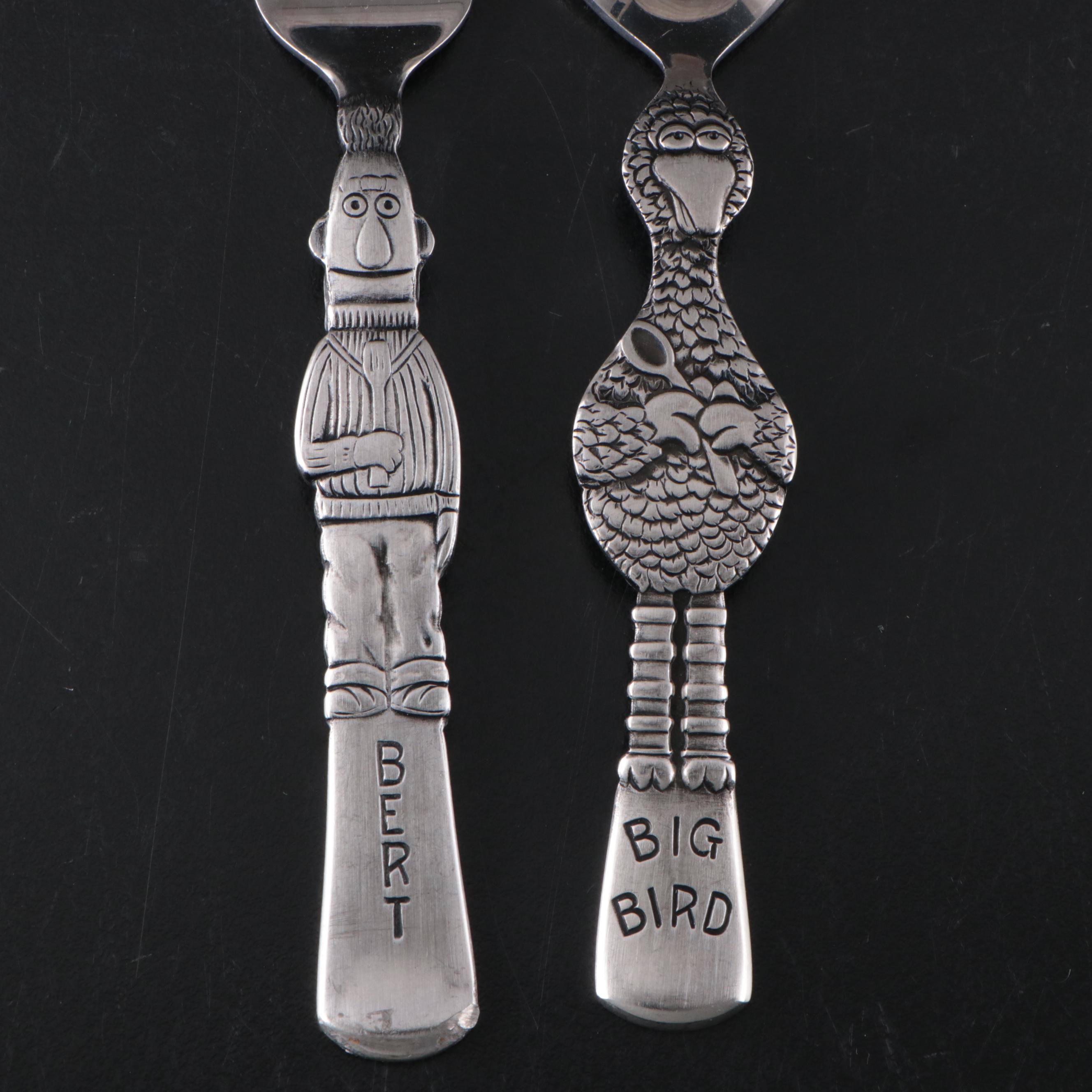 Silver Plate Souvenir and Novelty Spoons Incl. Big Bird, Kellogg's, and Bert
