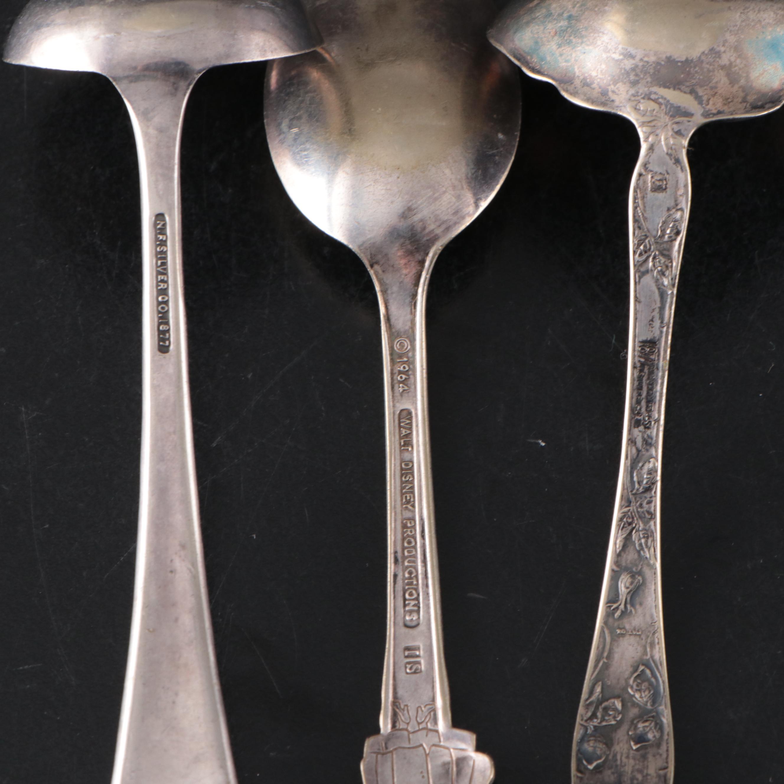 Silver Plate Souvenir and Novelty Spoons Incl. Big Bird, Kellogg's, and Bert