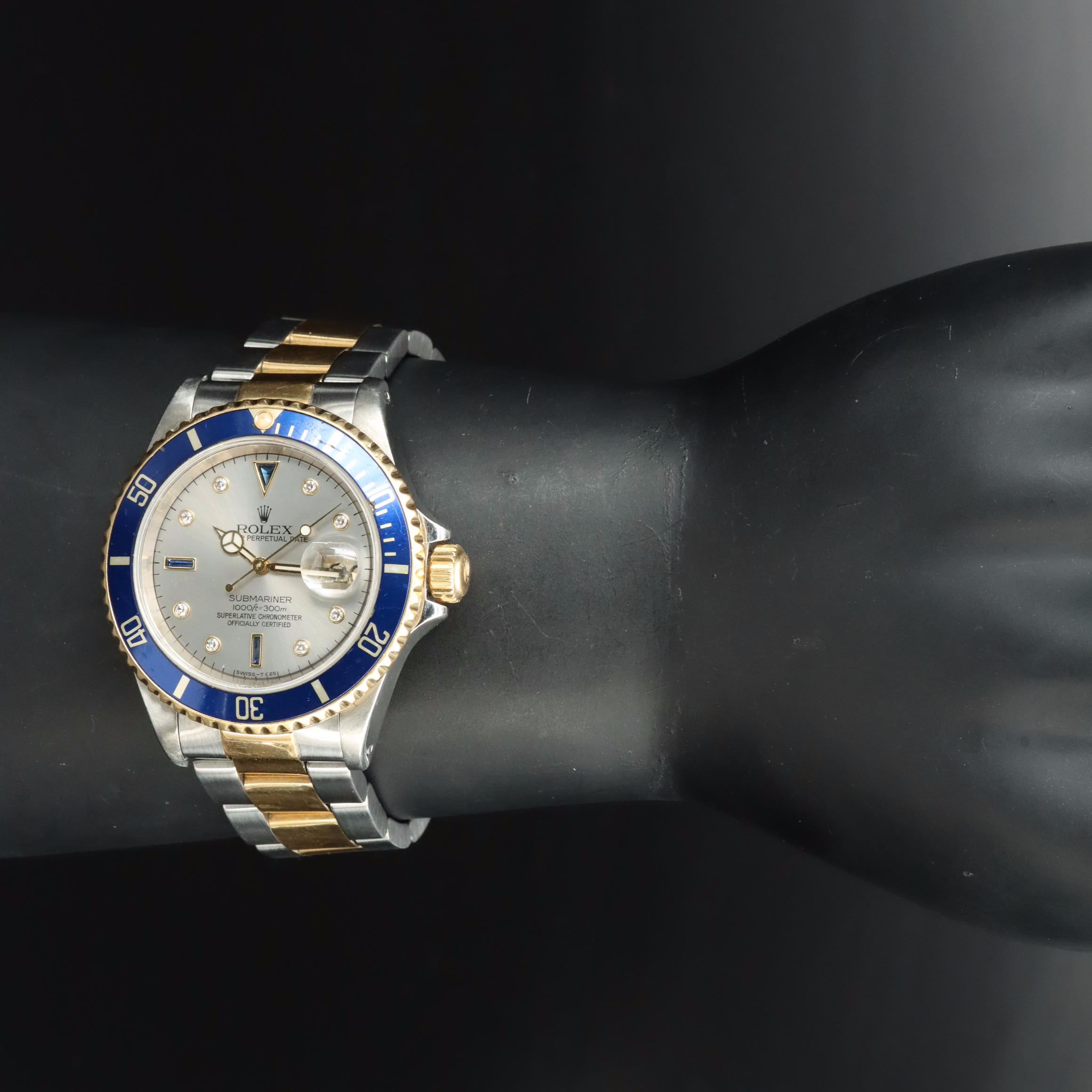 1998 Rolex Custom Diamond and Sapphire Dial Submariner Date Watch