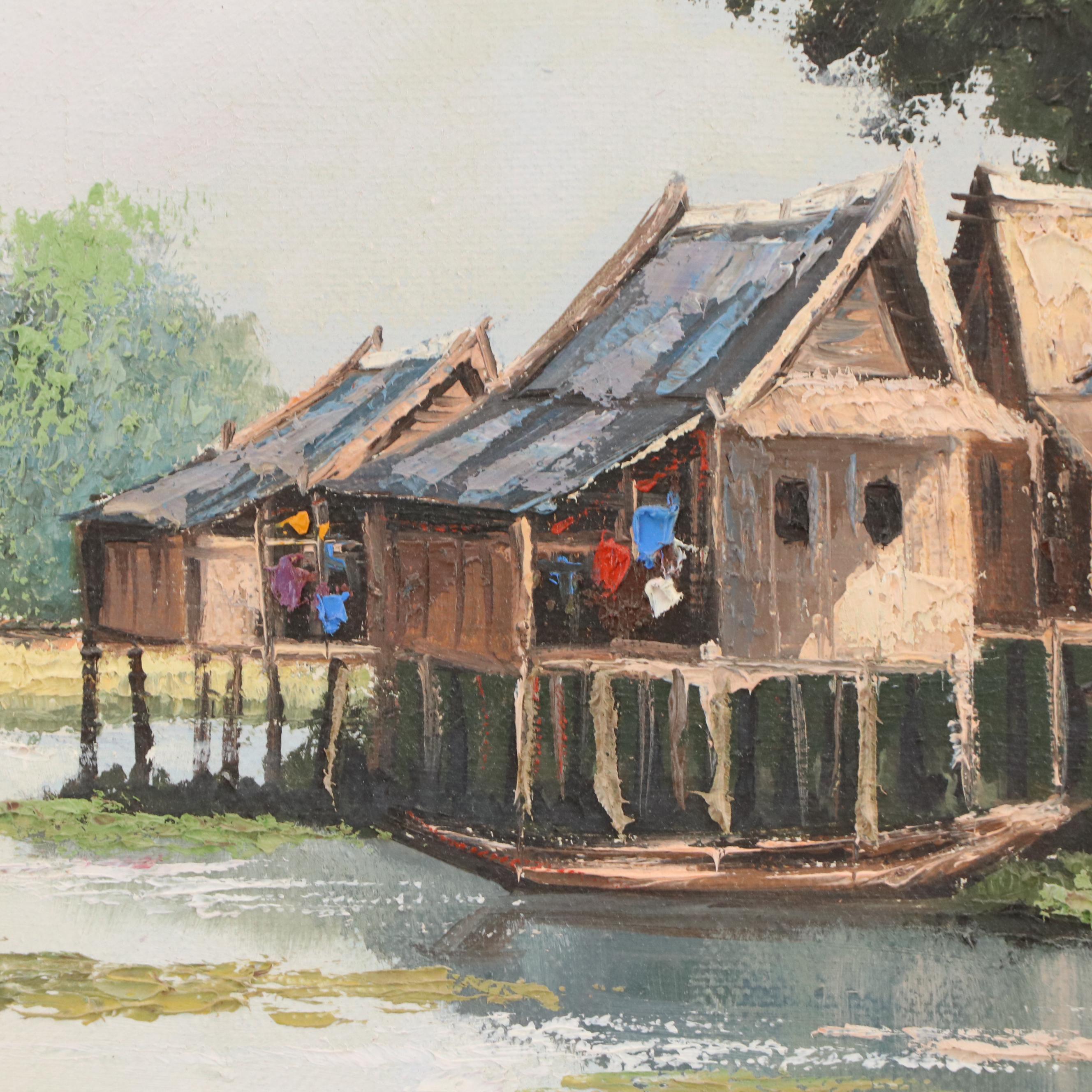 Chanchai Oil Painting of Waterside Village, 20th Century