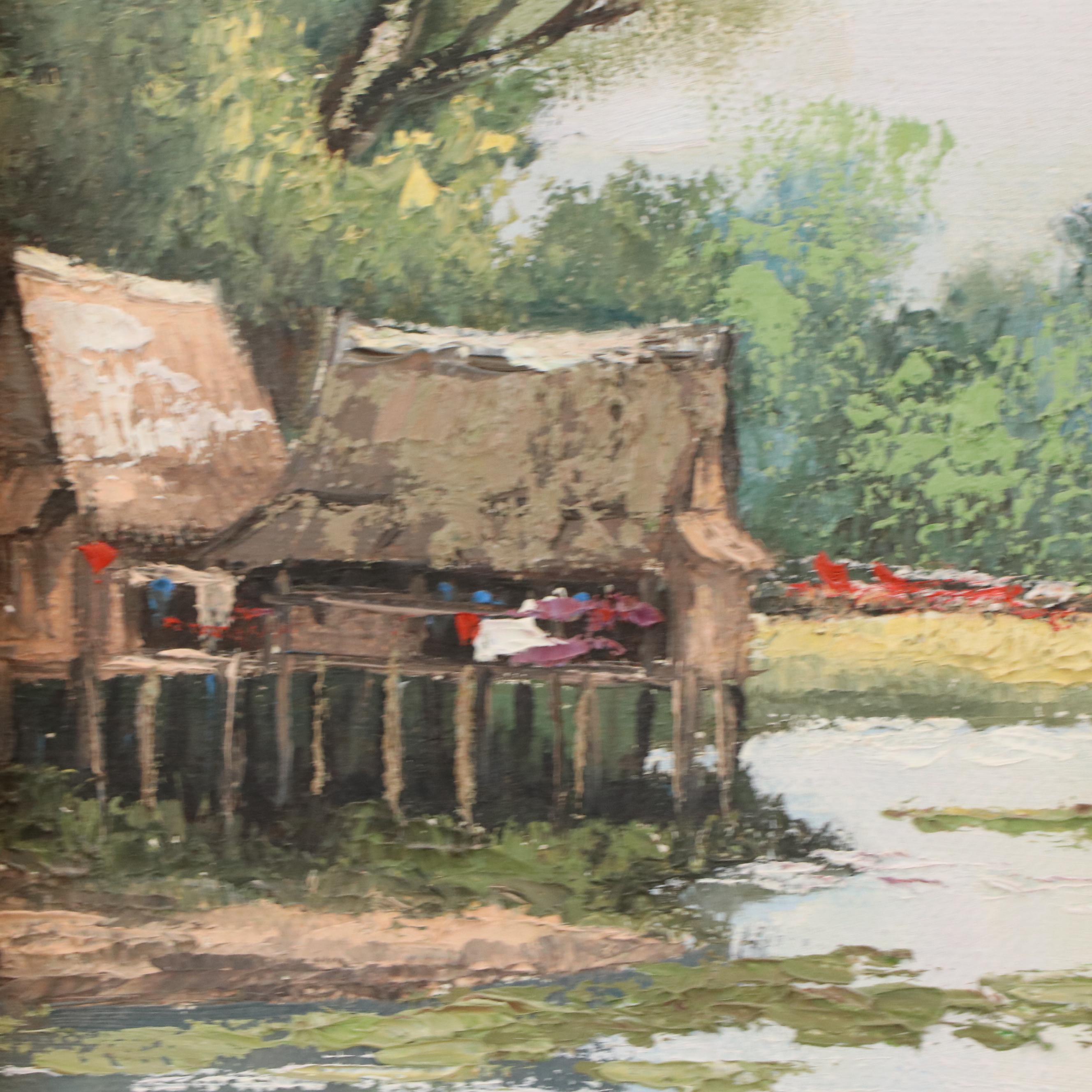Chanchai Oil Painting of Waterside Village, 20th Century