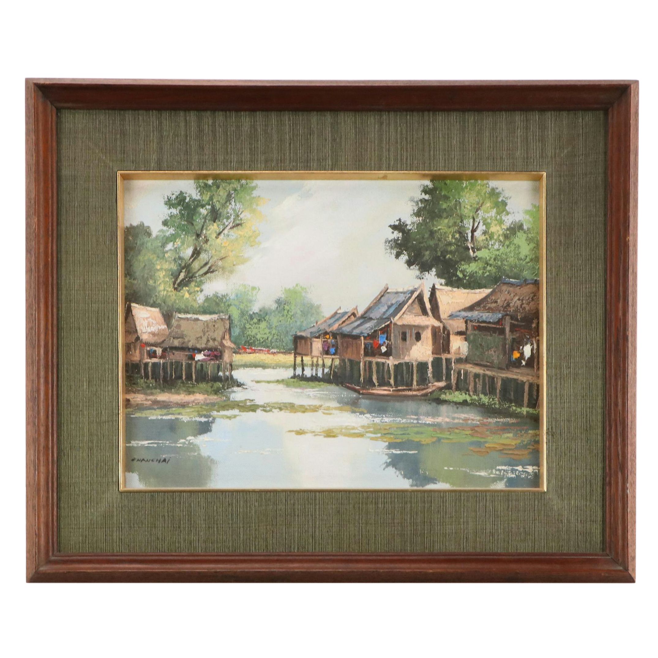 Chanchai Oil Painting of Waterside Village, 20th Century
