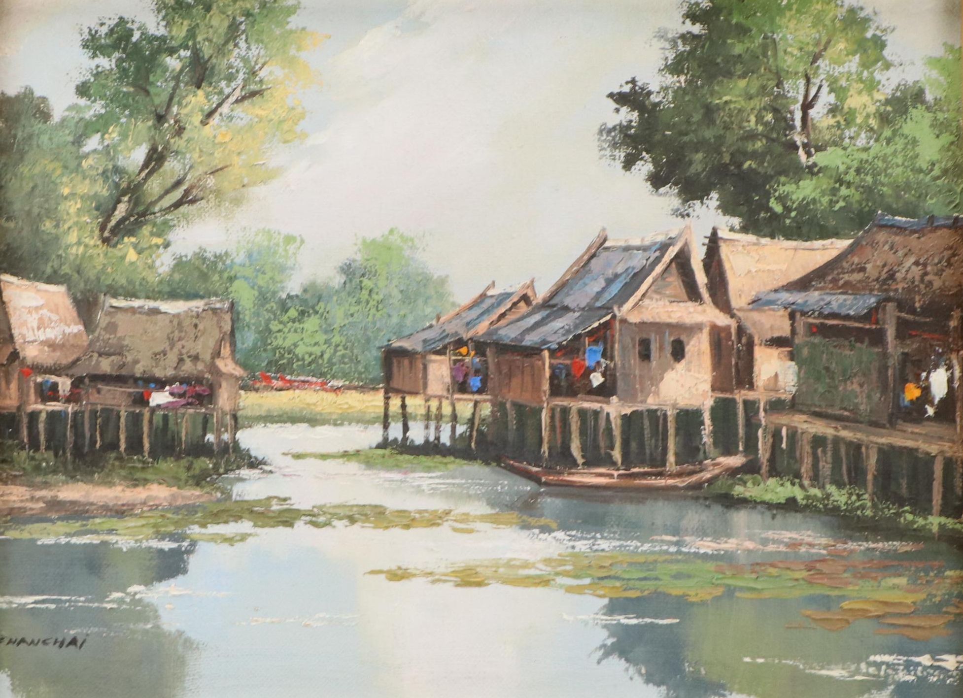 Chanchai Oil Painting of Waterside Village, 20th Century