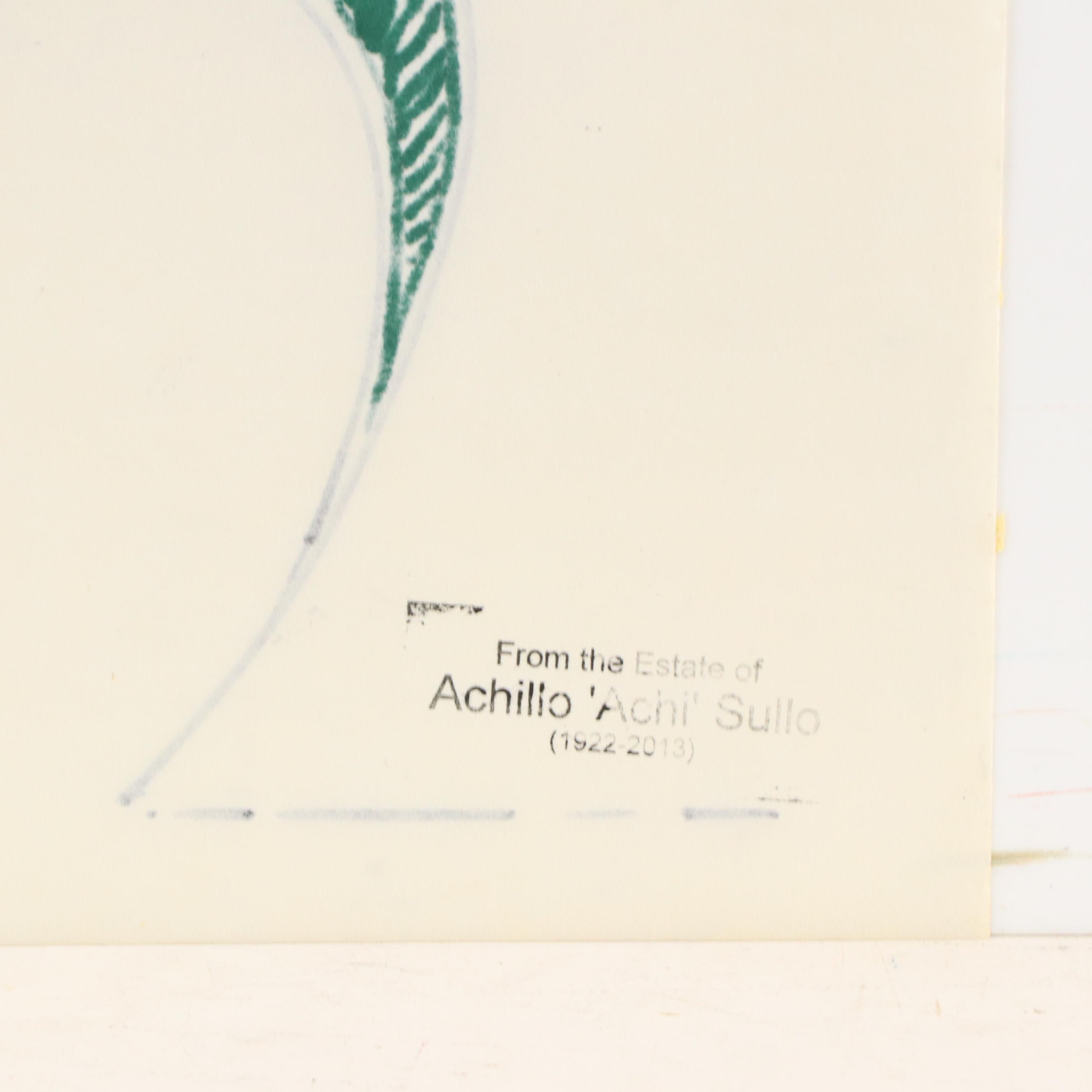 Achillo “Achi” Sullo Modern Biomorphic Figure Ink Drawing, Mid-Late 20th Century