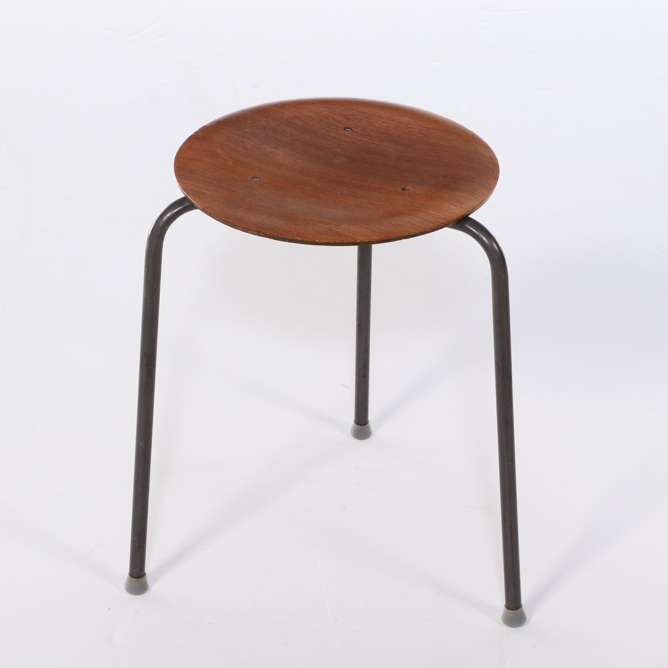 Arne Jacobsen for Fritz Hansen of Denmark "Dot" Walnut and Steel Stool