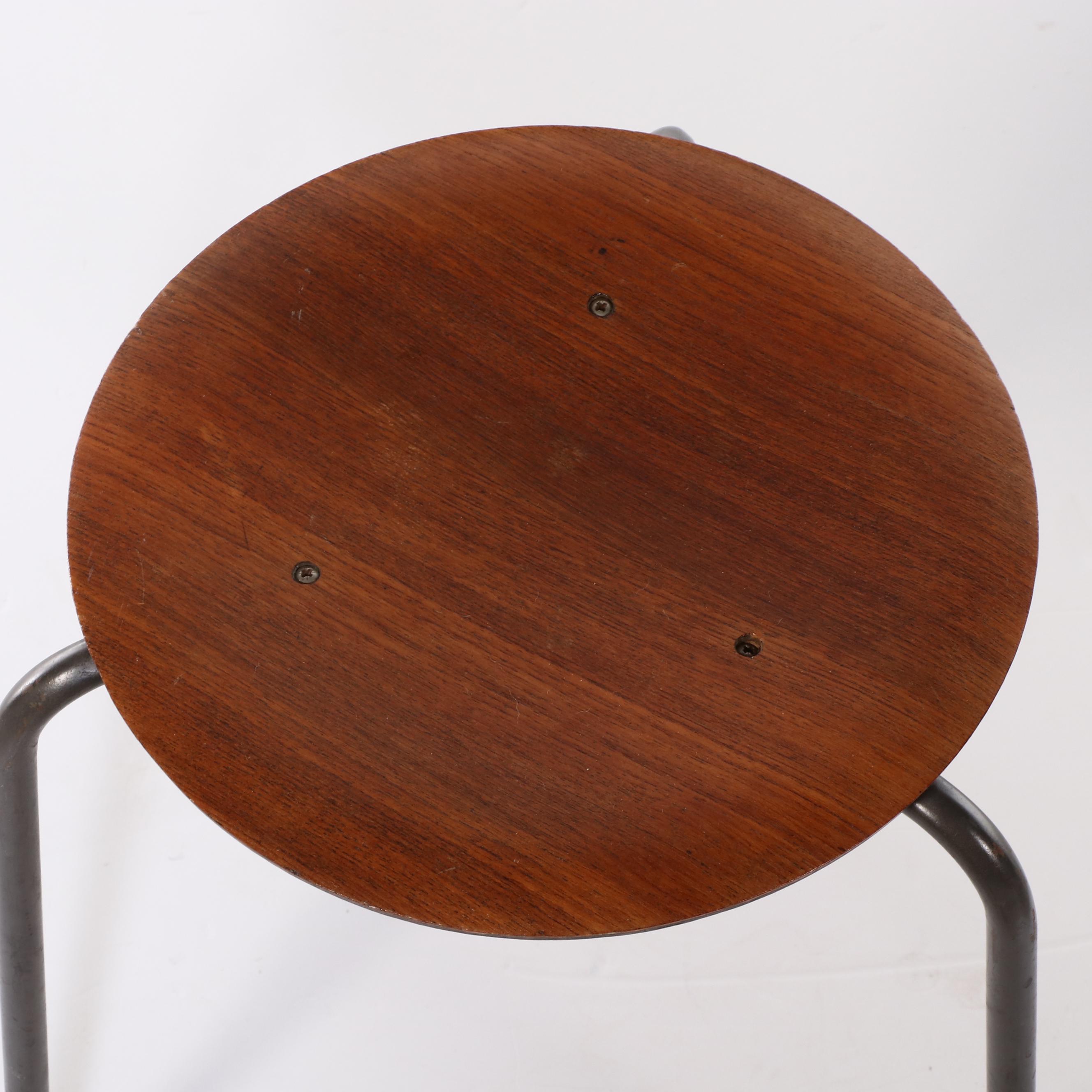Arne Jacobsen for Fritz Hansen of Denmark "Dot" Walnut and Steel Stool