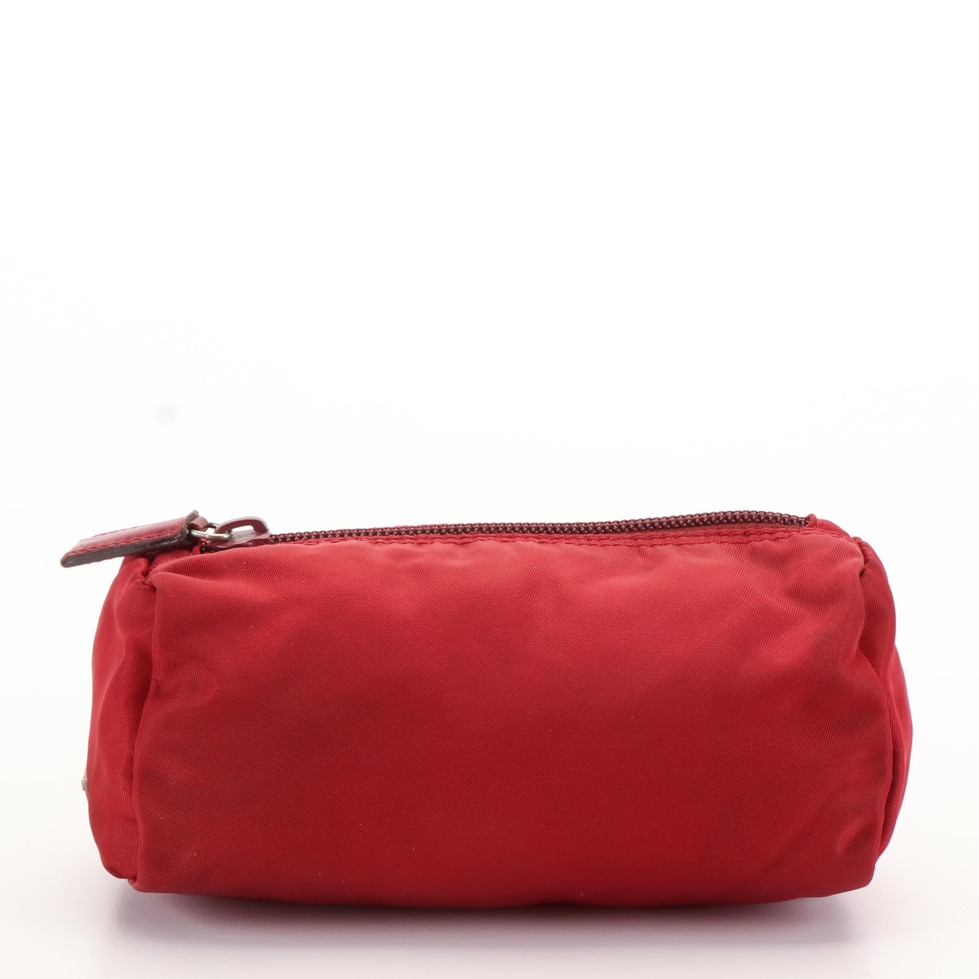 Prada Tessuto Burgundy Red Nylon Cosmetic Case