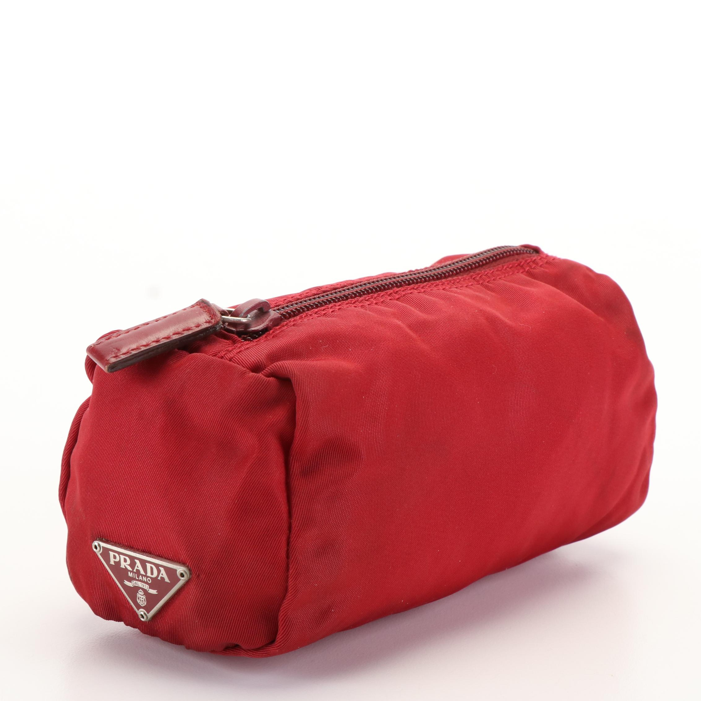 Prada Tessuto Burgundy Red Nylon Cosmetic Case
