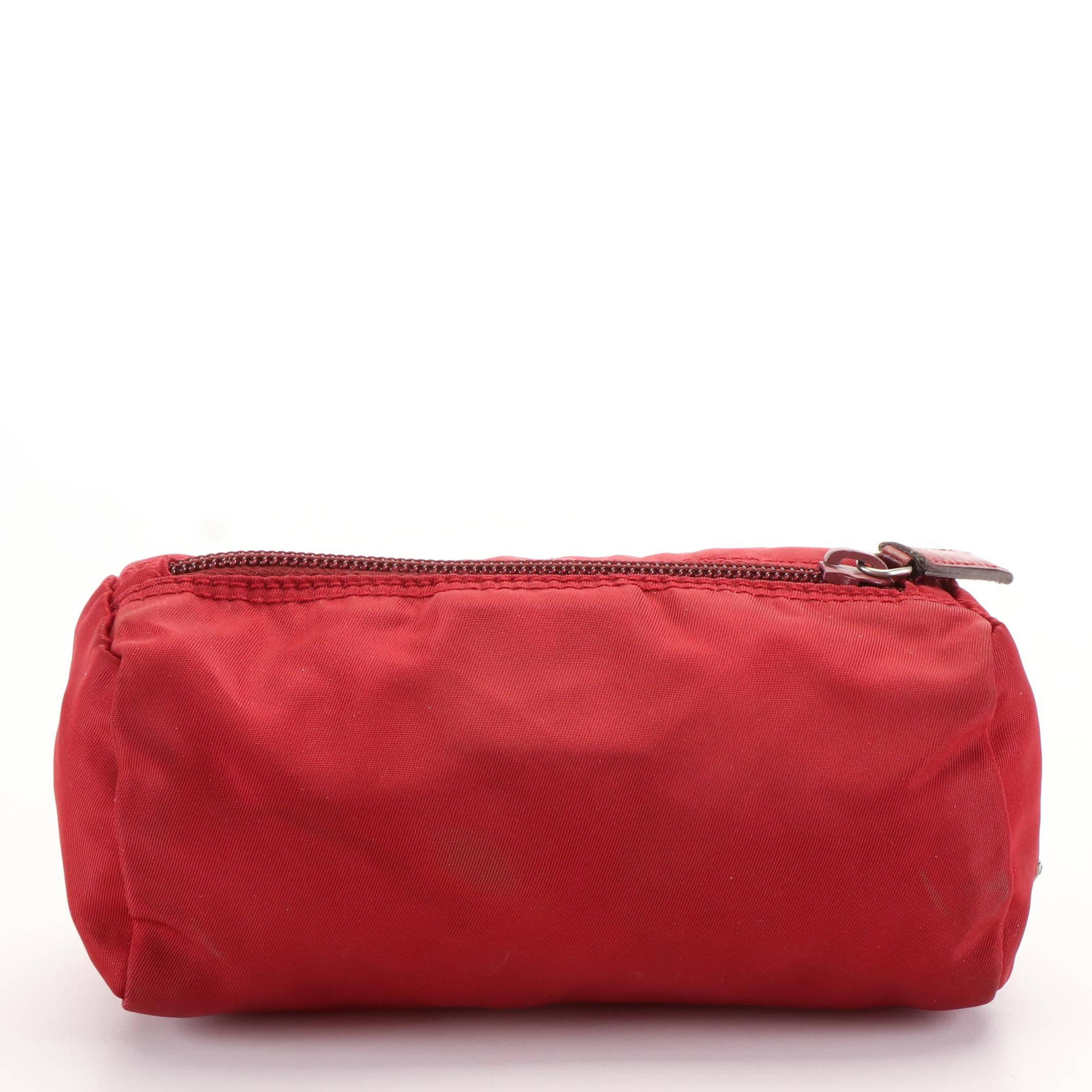 Prada Tessuto Burgundy Red Nylon Cosmetic Case