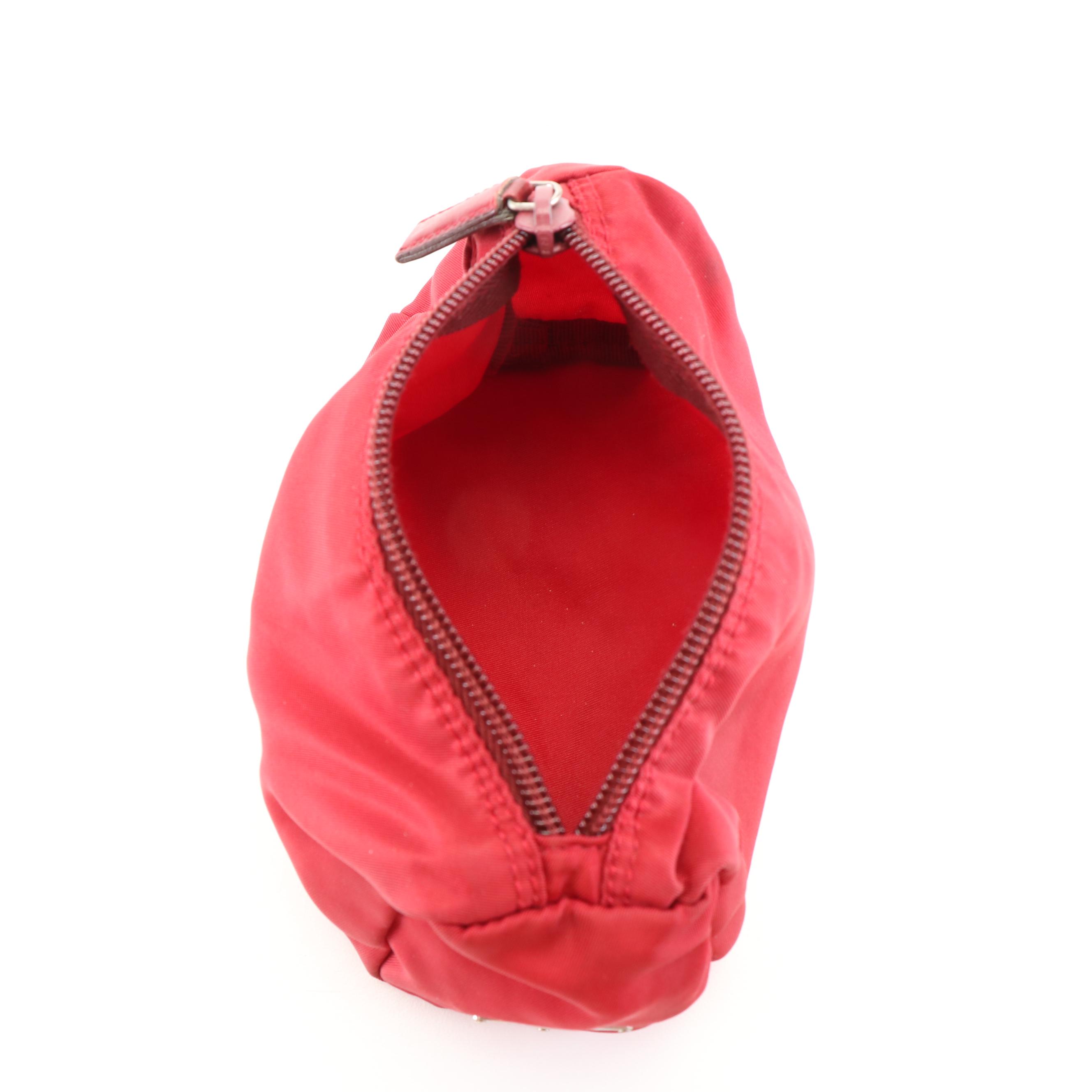 Prada Tessuto Burgundy Red Nylon Cosmetic Case