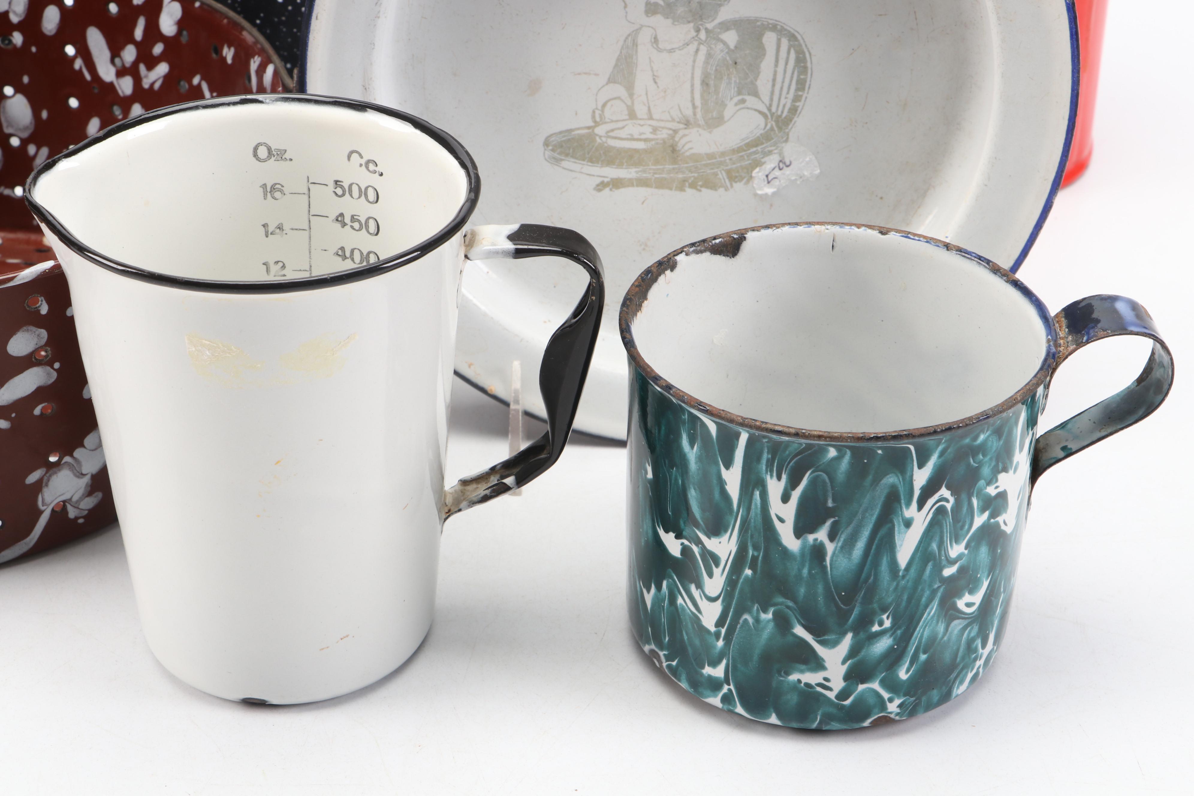 Graniteware and Other Enamel Table and Cookware, Early to Mid-20th Century