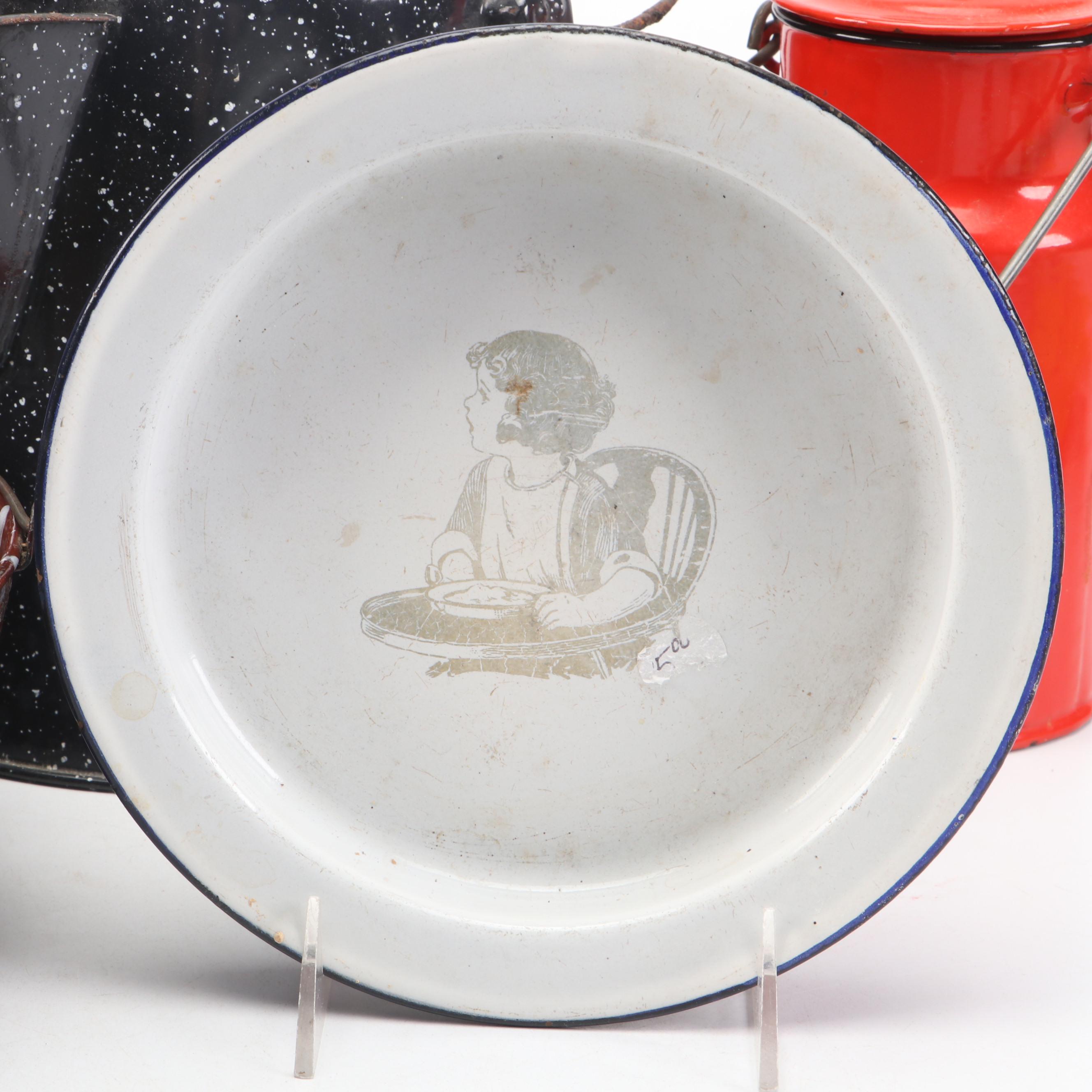 Graniteware and Other Enamel Table and Cookware, Early to Mid-20th Century