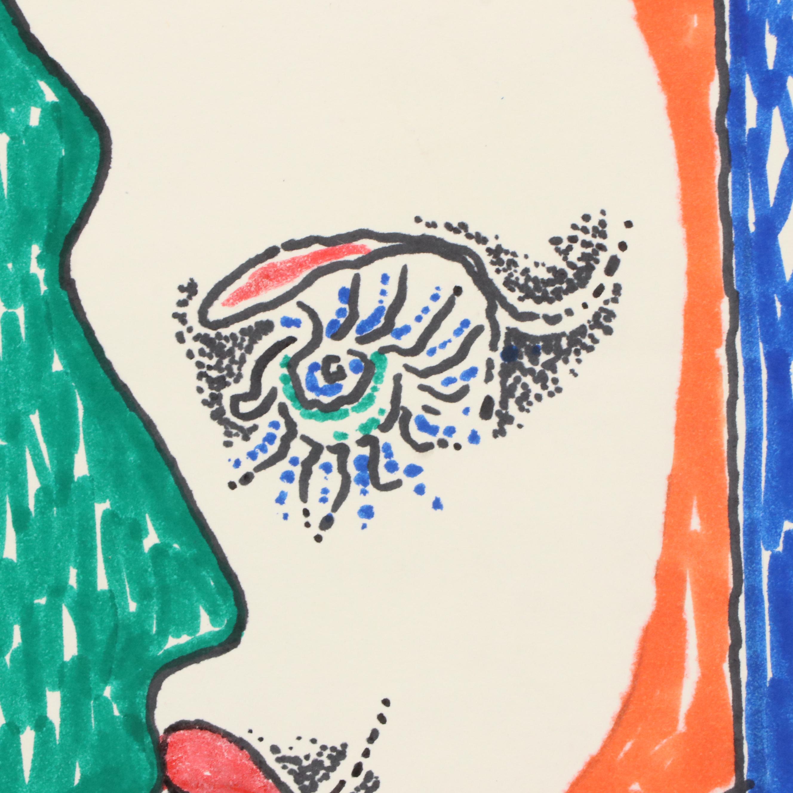 Achillo “Achi” Sullo Stylized Ink Drawing of Faces, Mid–Late 20th Century