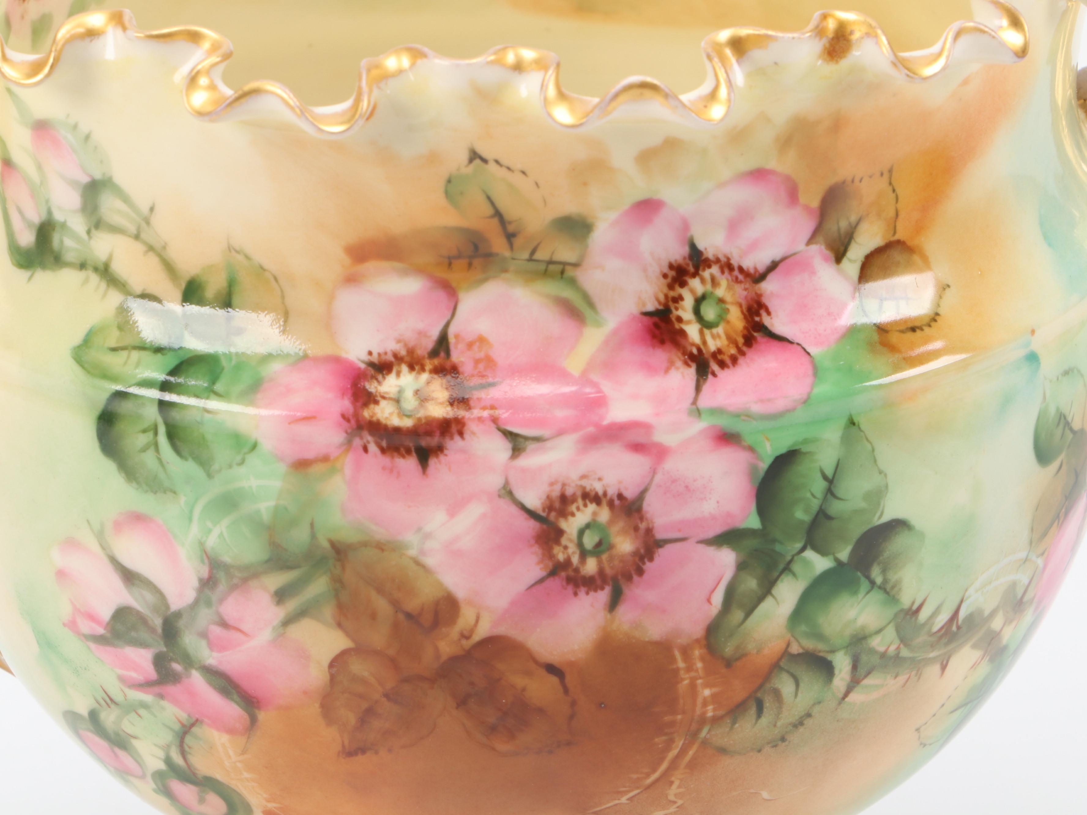 Willets Mfg. Co. Gilt Hand-Painted Floral Porcelain Urn, Late 19th-Early 20th C.