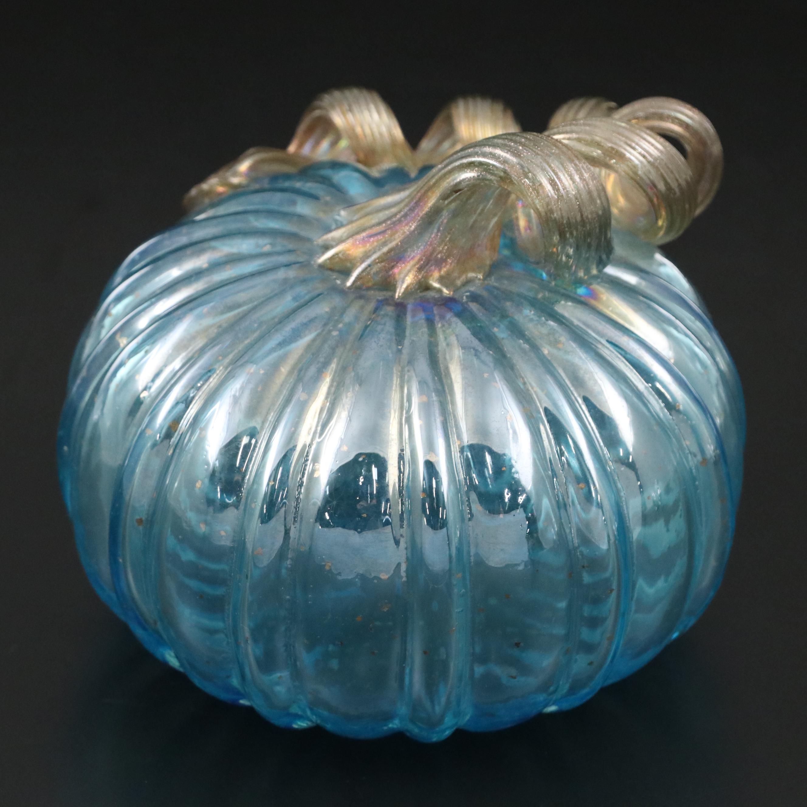 Metal Tray and Bird Figurines with Glass Pumpkin