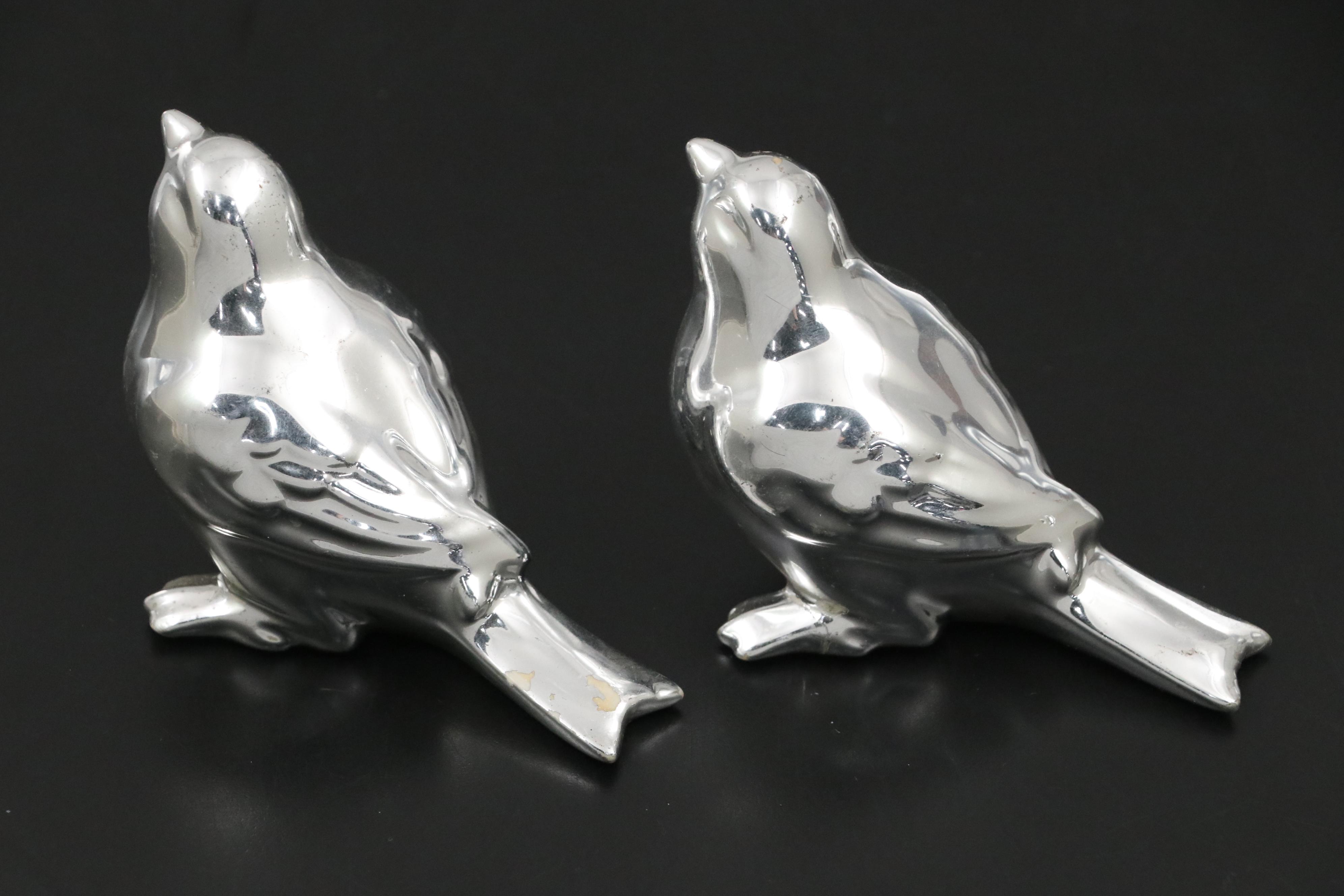 Metal Tray and Bird Figurines with Glass Pumpkin