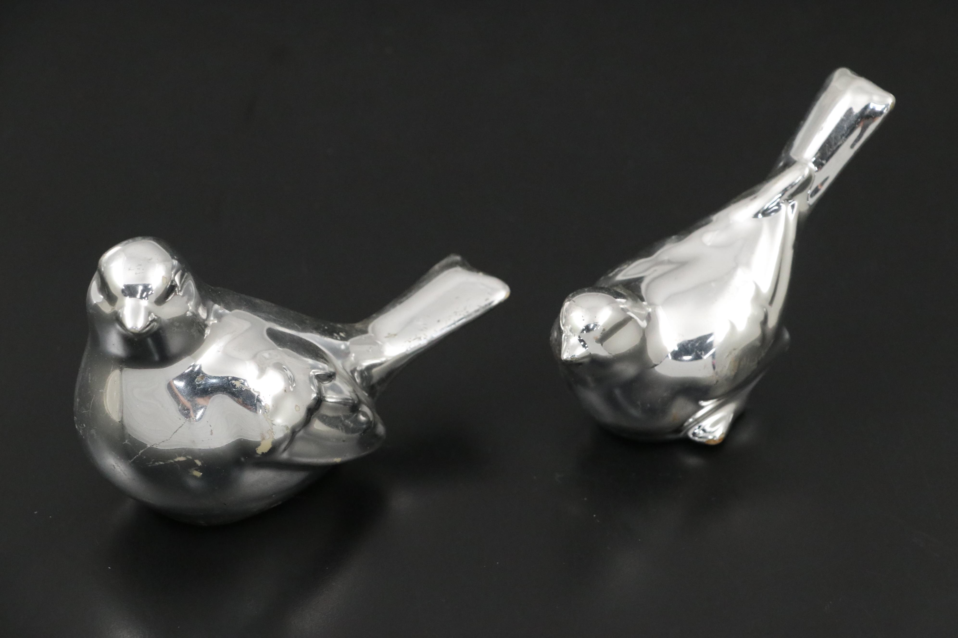 Metal Tray and Bird Figurines with Glass Pumpkin