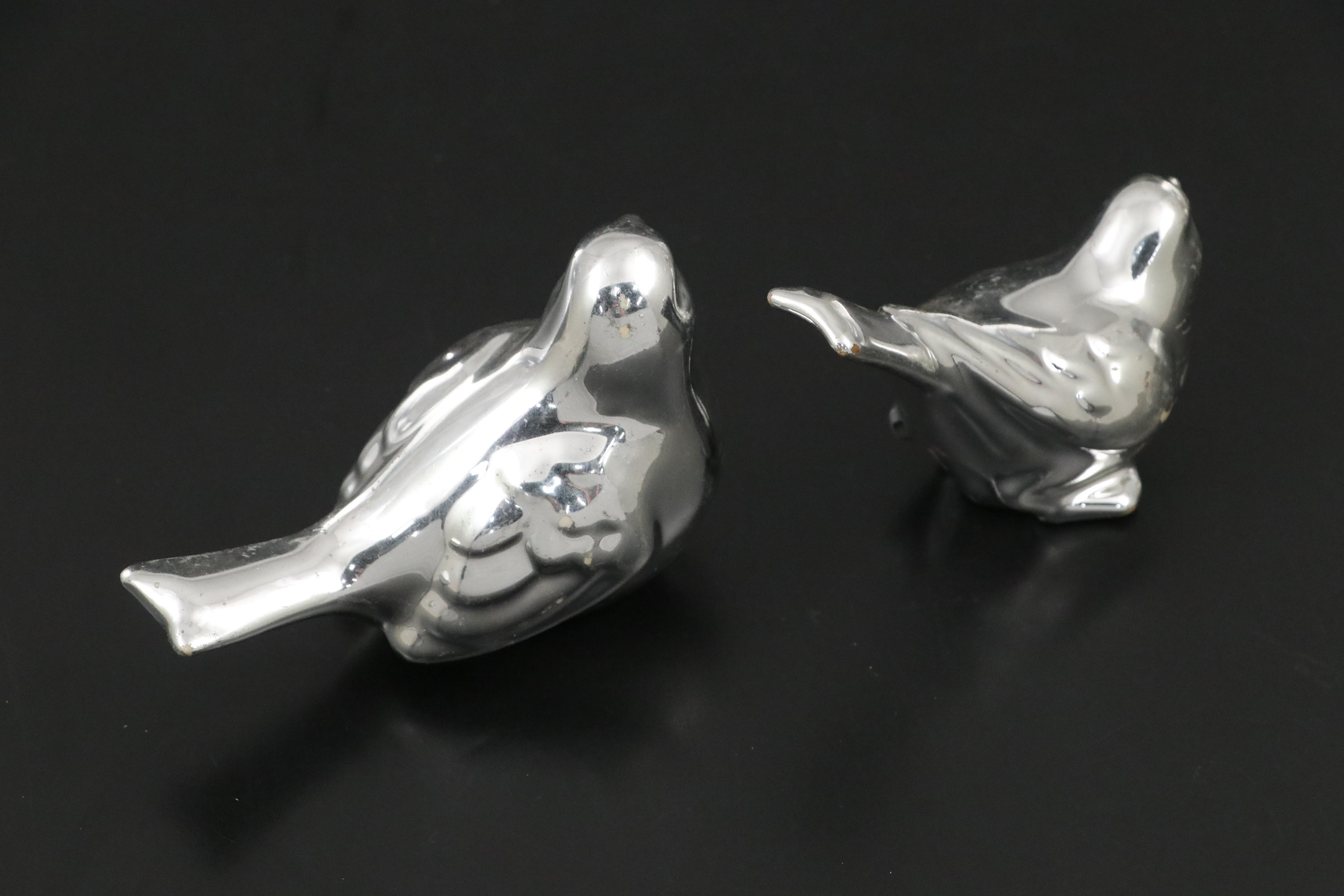 Metal Tray and Bird Figurines with Glass Pumpkin