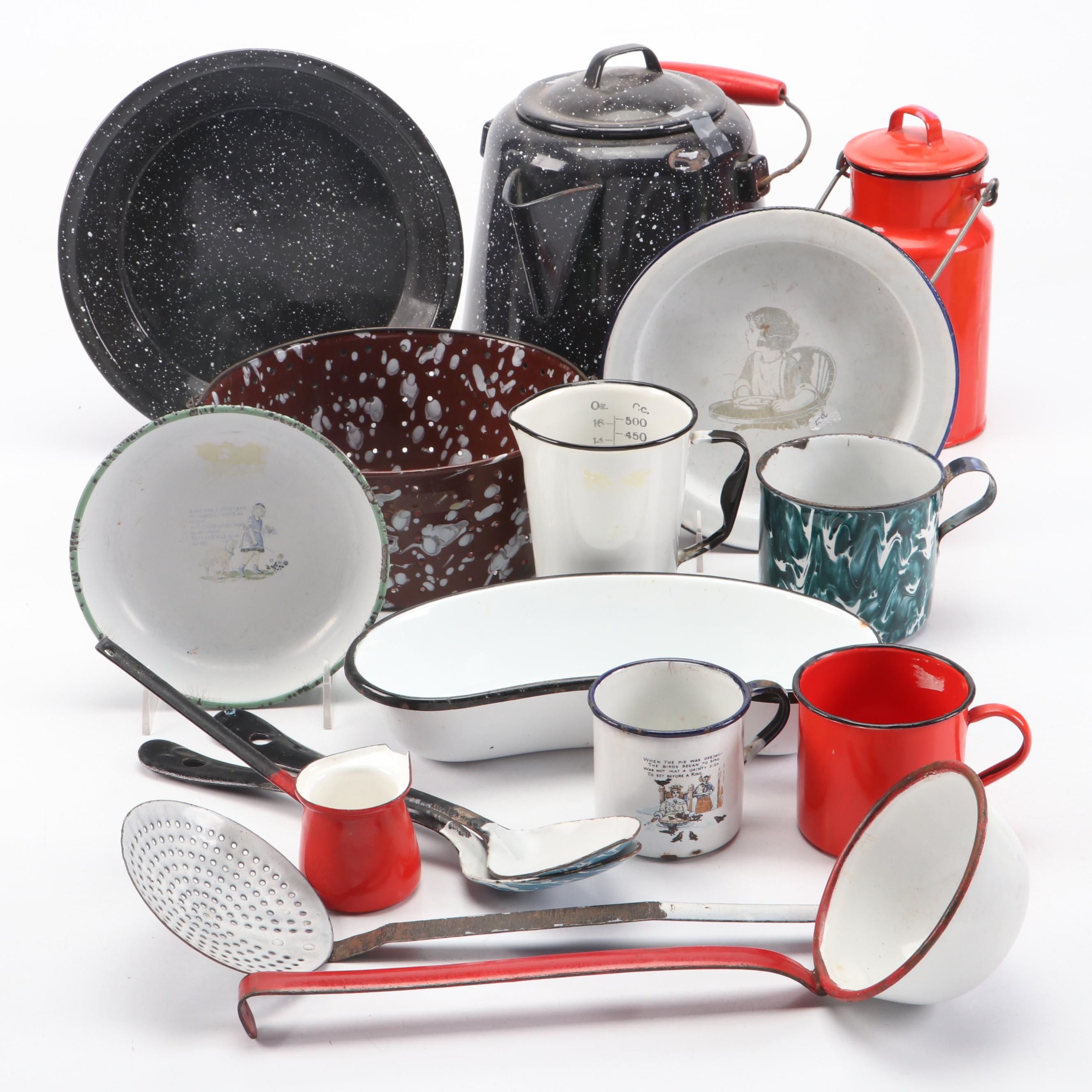 Graniteware and Other Enamel Table and Cookware, Early to Mid-20th Century