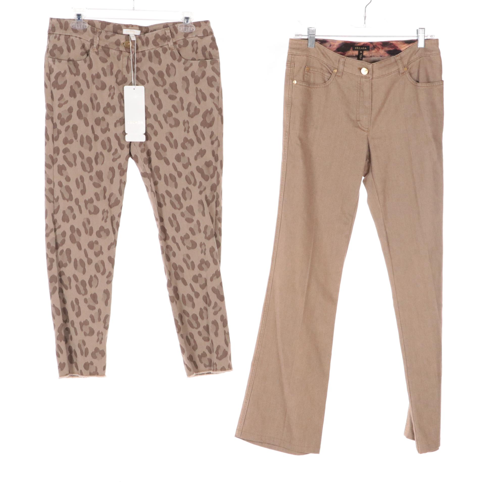 Escada Leopard Print Cropped Pants, Bootcut Jeans, Knit Silk Wrap Sweater, More