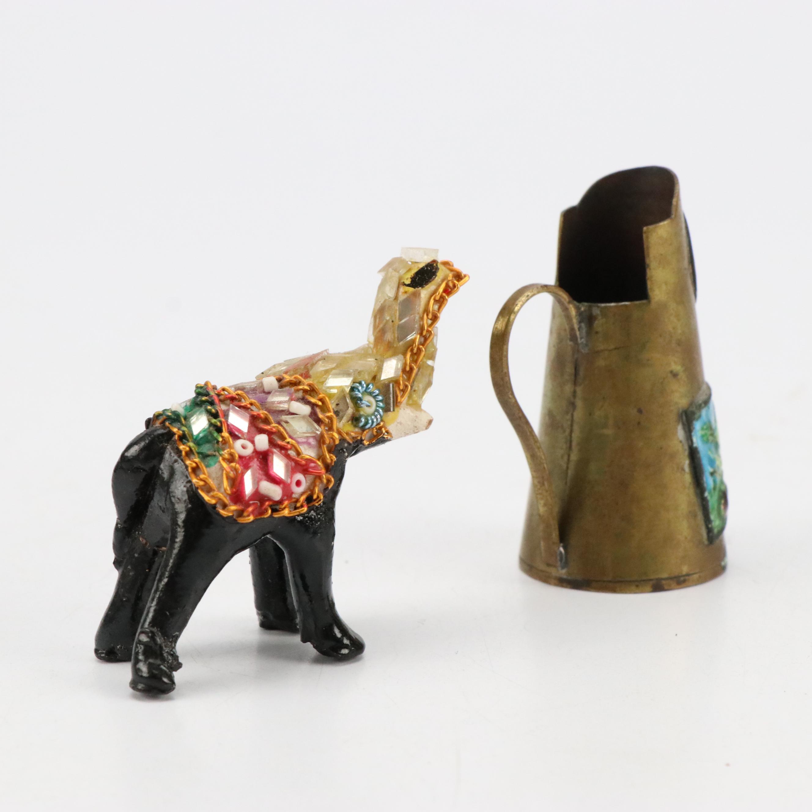 Carved Wooden Box, Brass Elephant Claw Bells, Picture Frame and Decorative Boxes