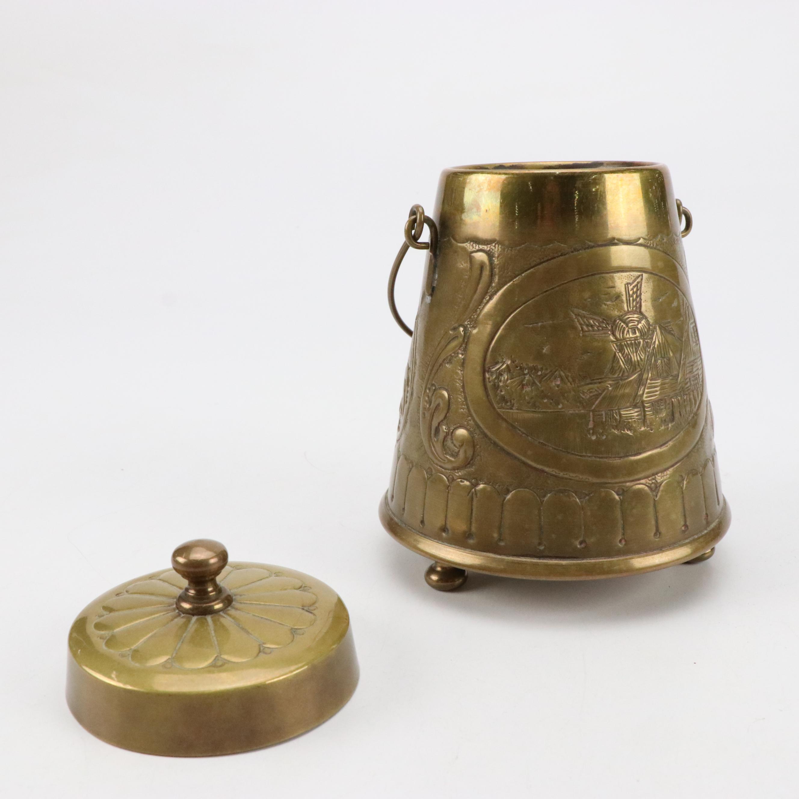 Carved Wooden Box, Brass Elephant Claw Bells, Picture Frame and Decorative Boxes