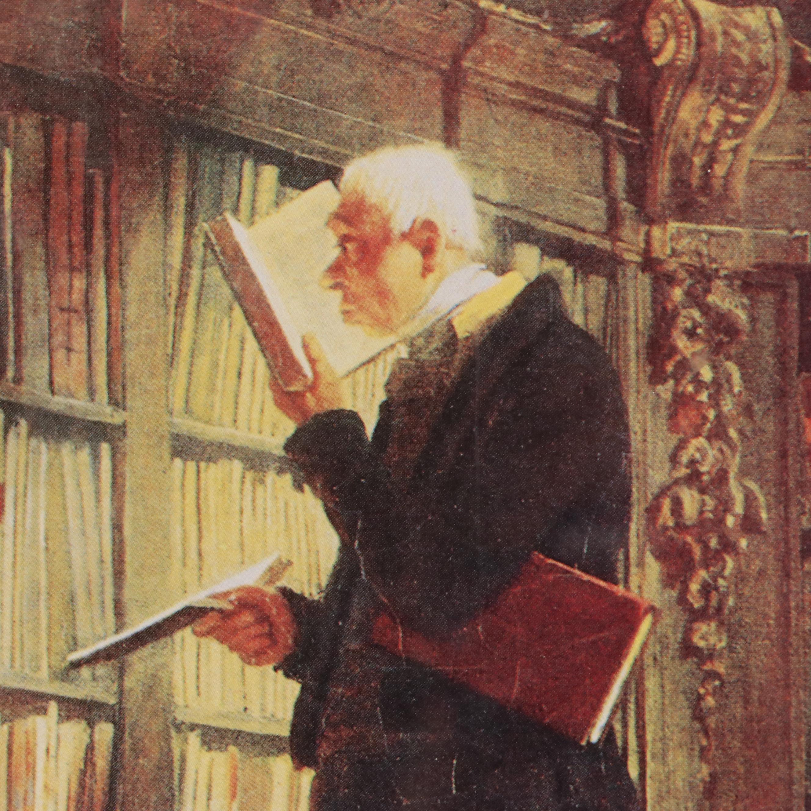 Offset Lithograph After Carl Spitzweg "The Bookworm"