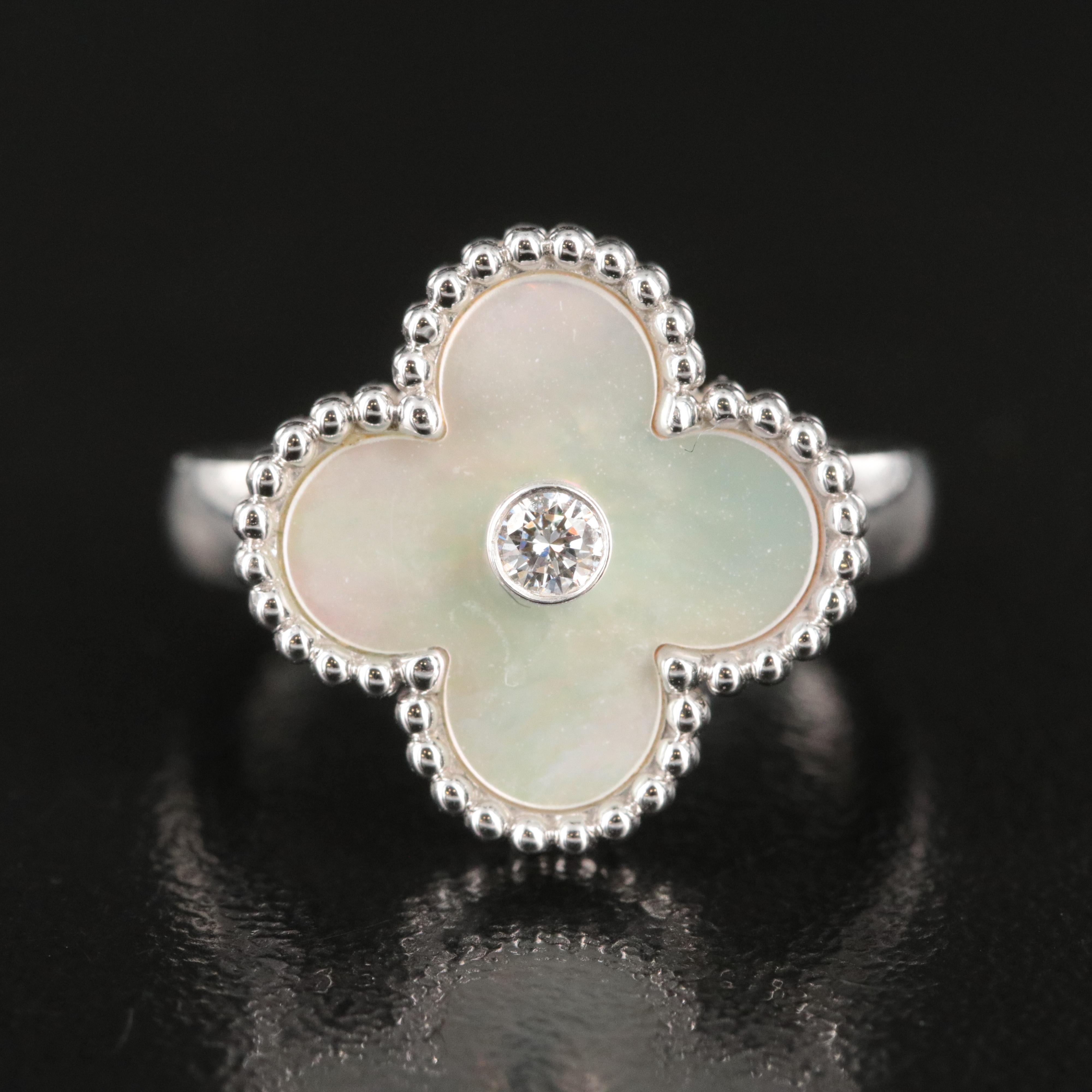 Van Cleef & Arpels Vintage Alhambra 18K Mother of Pearl and Diamond Ring
