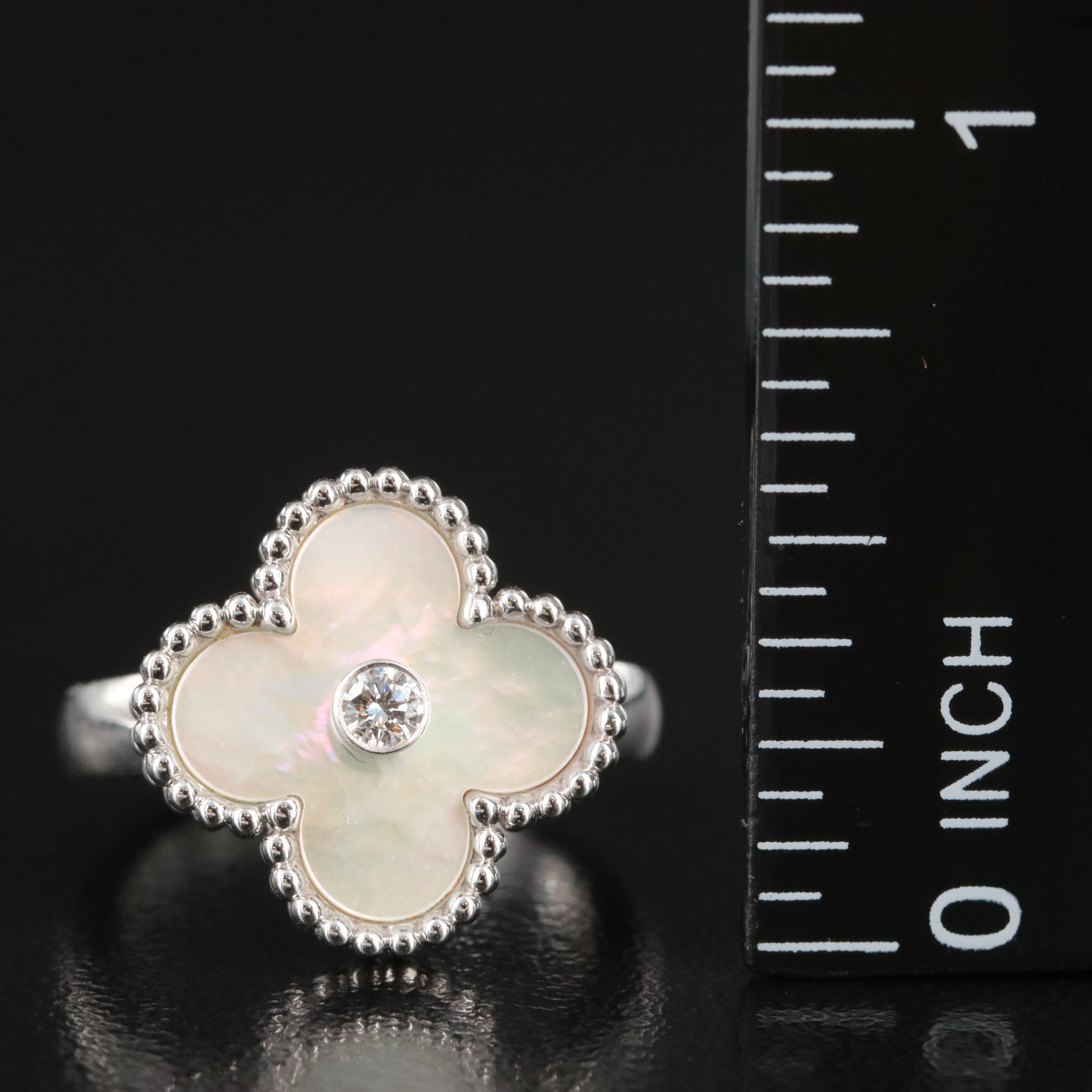 Van Cleef & Arpels Vintage Alhambra 18K Mother of Pearl and Diamond Ring