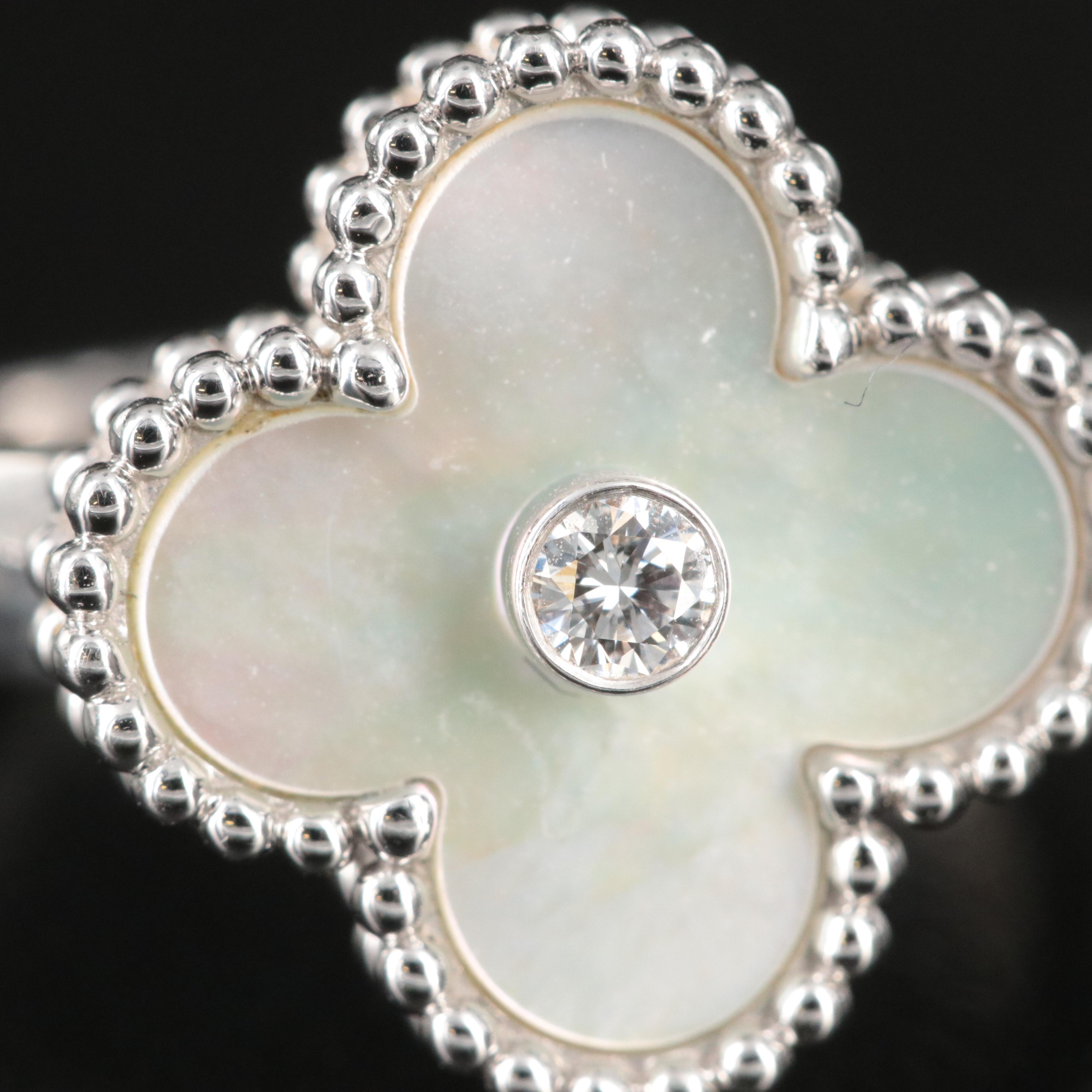 Van Cleef & Arpels Vintage Alhambra 18K Mother of Pearl and Diamond Ring