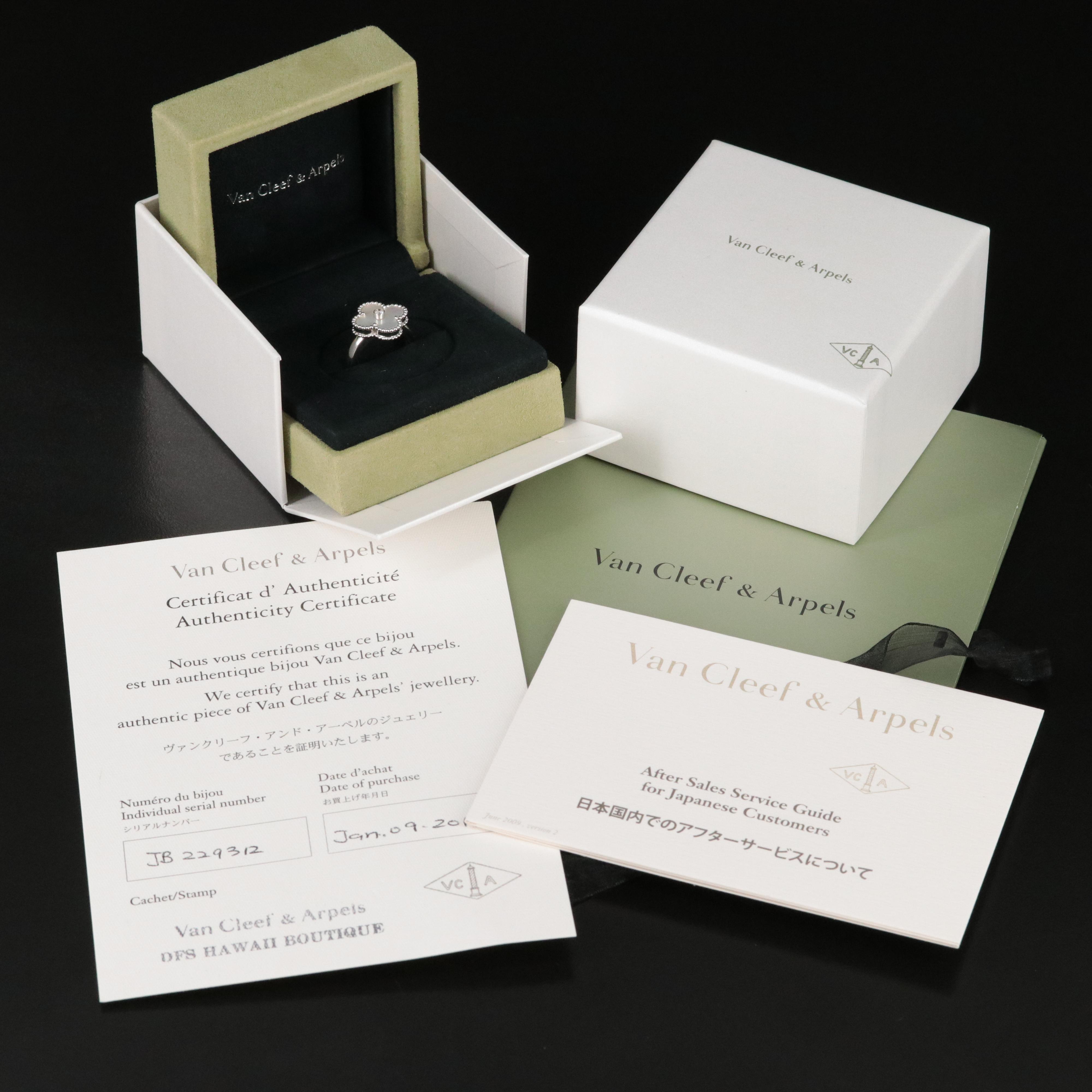 Van Cleef & Arpels Vintage Alhambra 18K Mother of Pearl and Diamond Ring