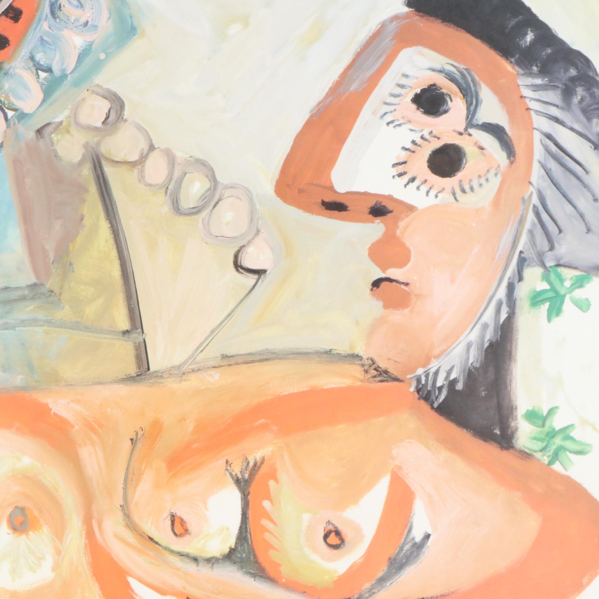 Offset Lithograph After Pablo Picasso "Reclining Nude and Man Playing Guitar"