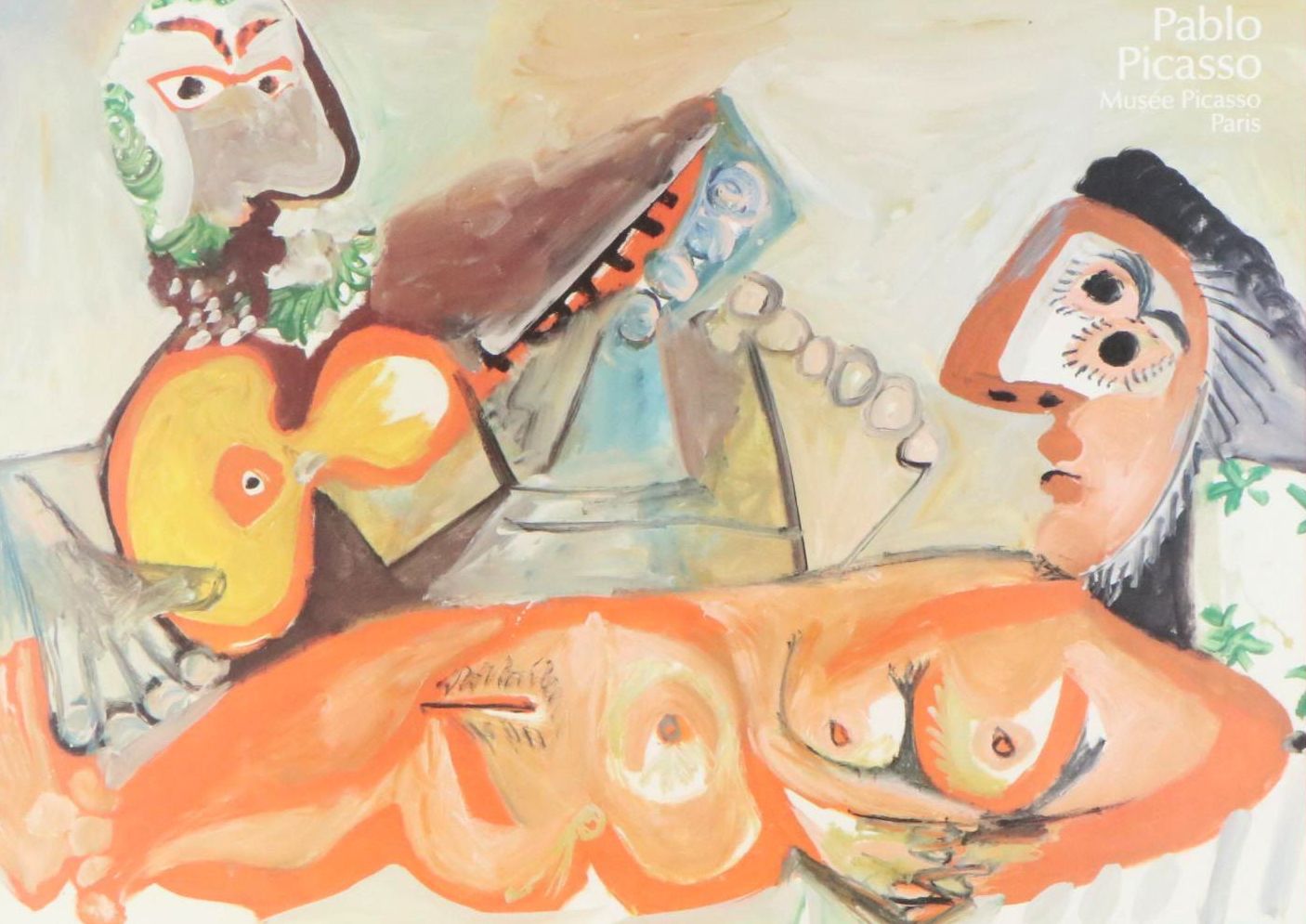 Offset Lithograph After Pablo Picasso "Reclining Nude and Man Playing Guitar"