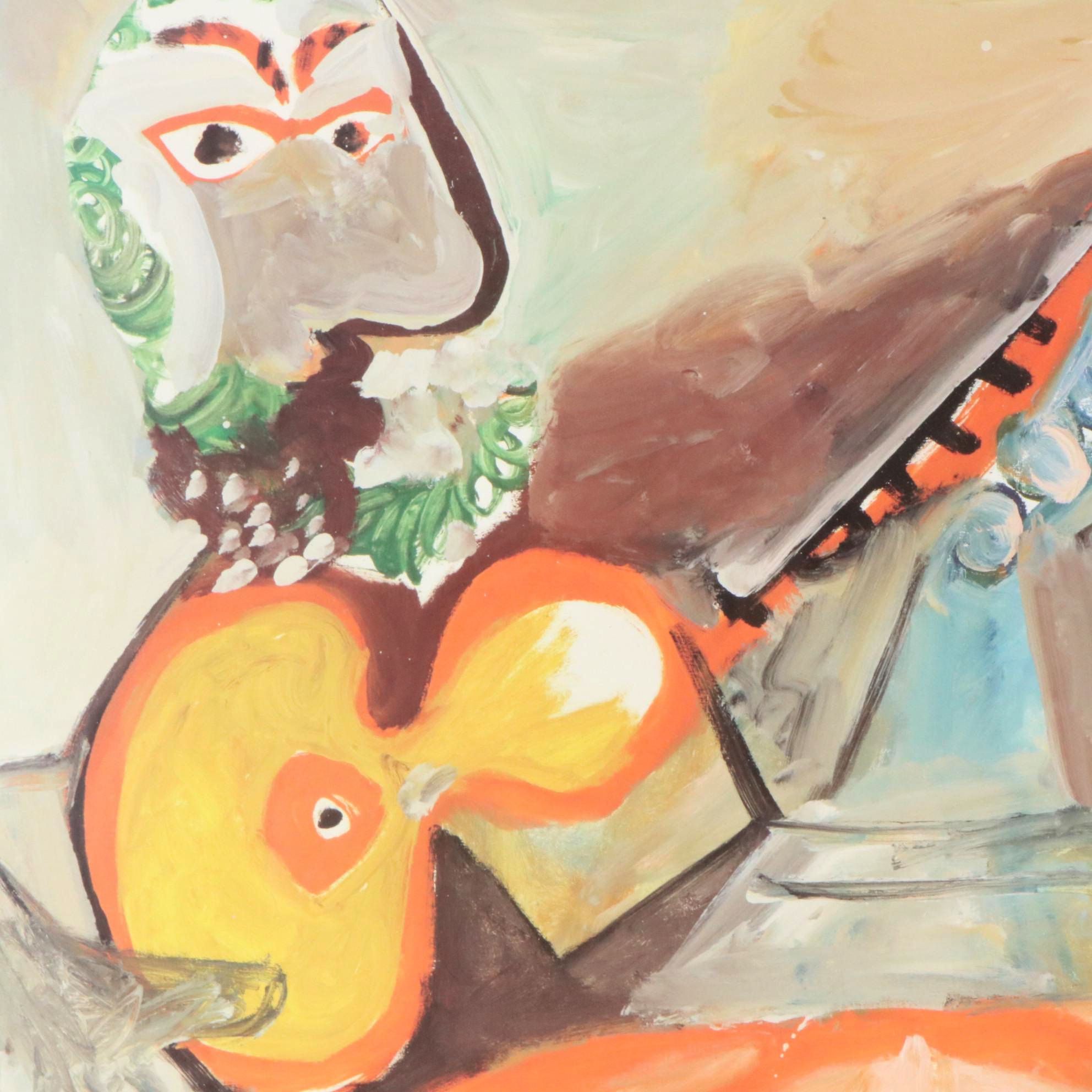 Offset Lithograph After Pablo Picasso "Reclining Nude and Man Playing Guitar"